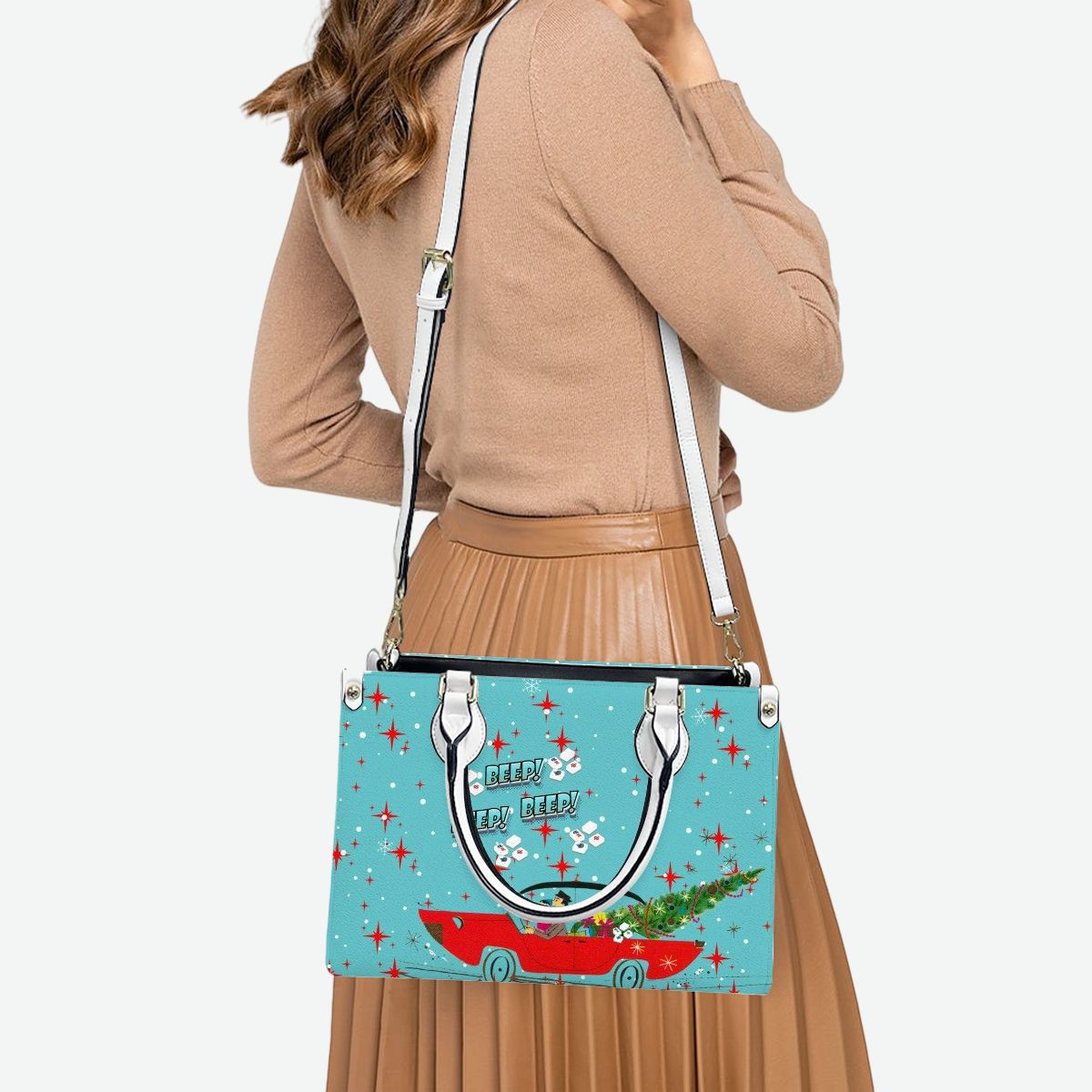 Mahjong Christmas Shoulder Arm Tote Bag, Holiday Nostalgic Whimsy Tote Bag for Women
