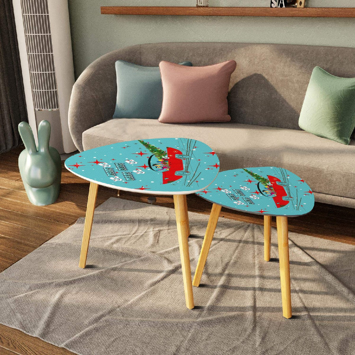 Funny Mahjong Christmas Holiday Whimsical Nostalgic Nesting Tables Set of 2