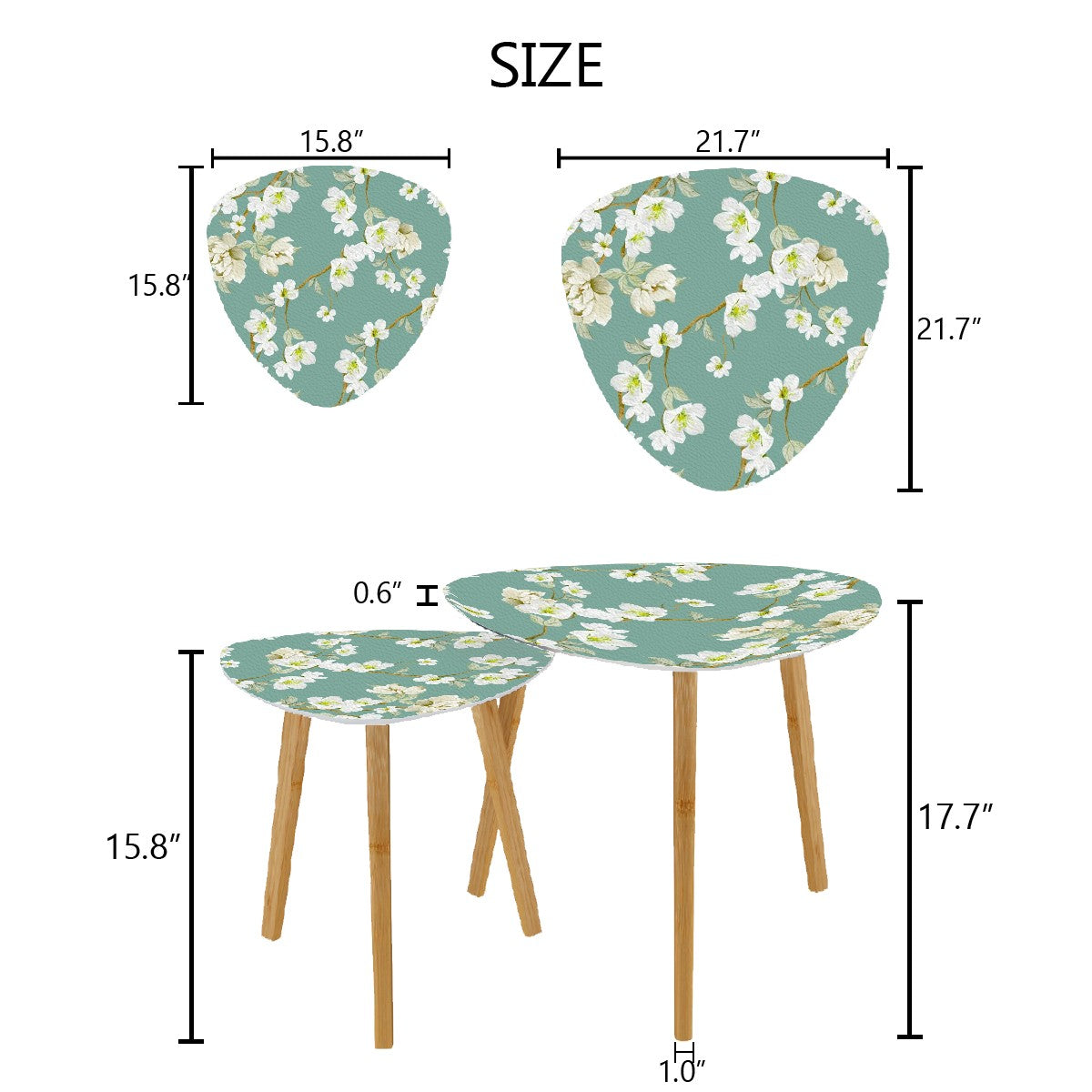 Asian Garden Zen Cherry Blossom Modern Nesting Triangle Coffee Table Set of 2