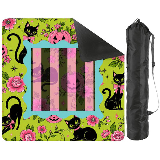 Halloween Kitty Cat Brigade Green And Pink Mahjong Mat - Splash Of Mahj And Color Co.