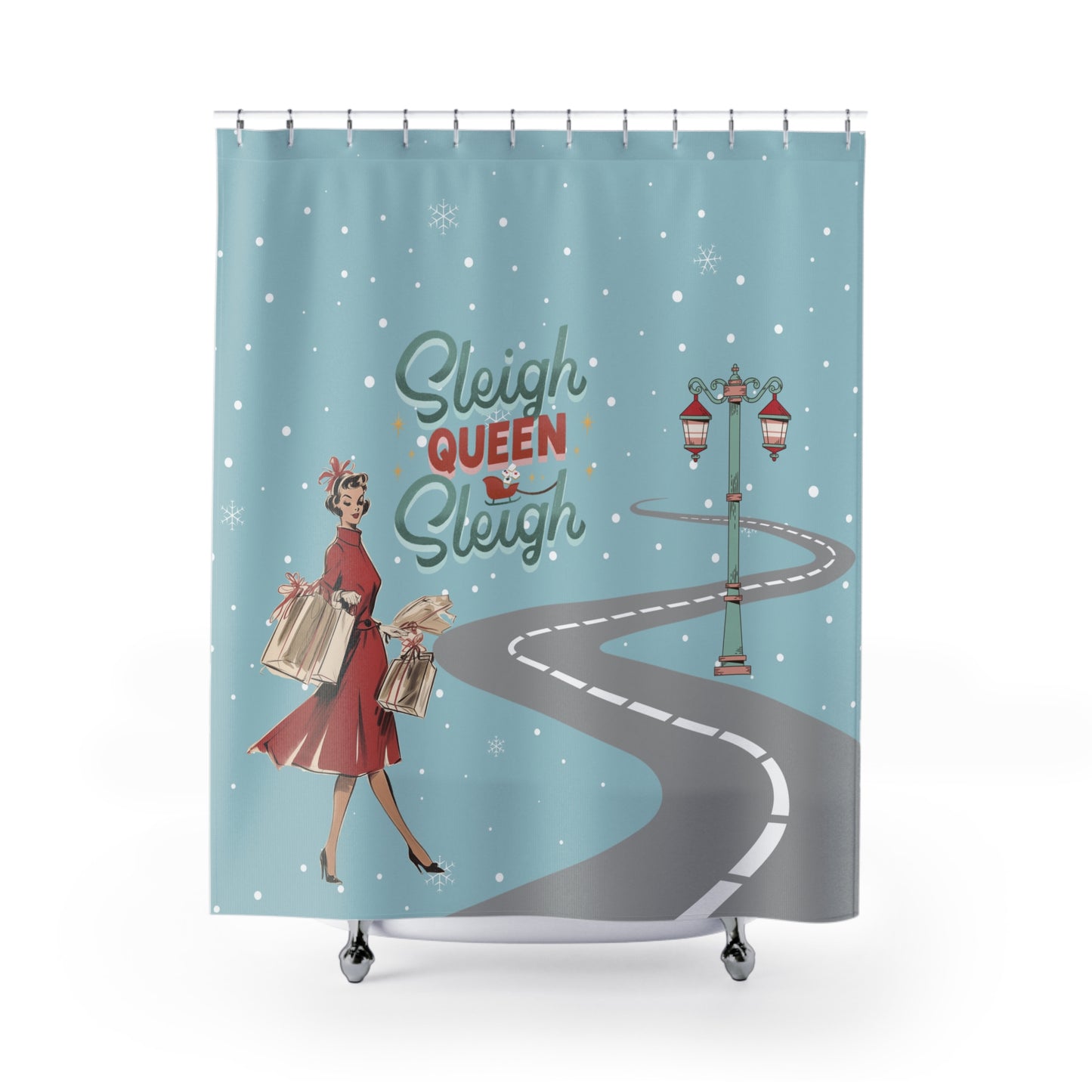 Festive Mahjong Christmas Shower Curtain with 'Sleigh Queen Sleigh' Design