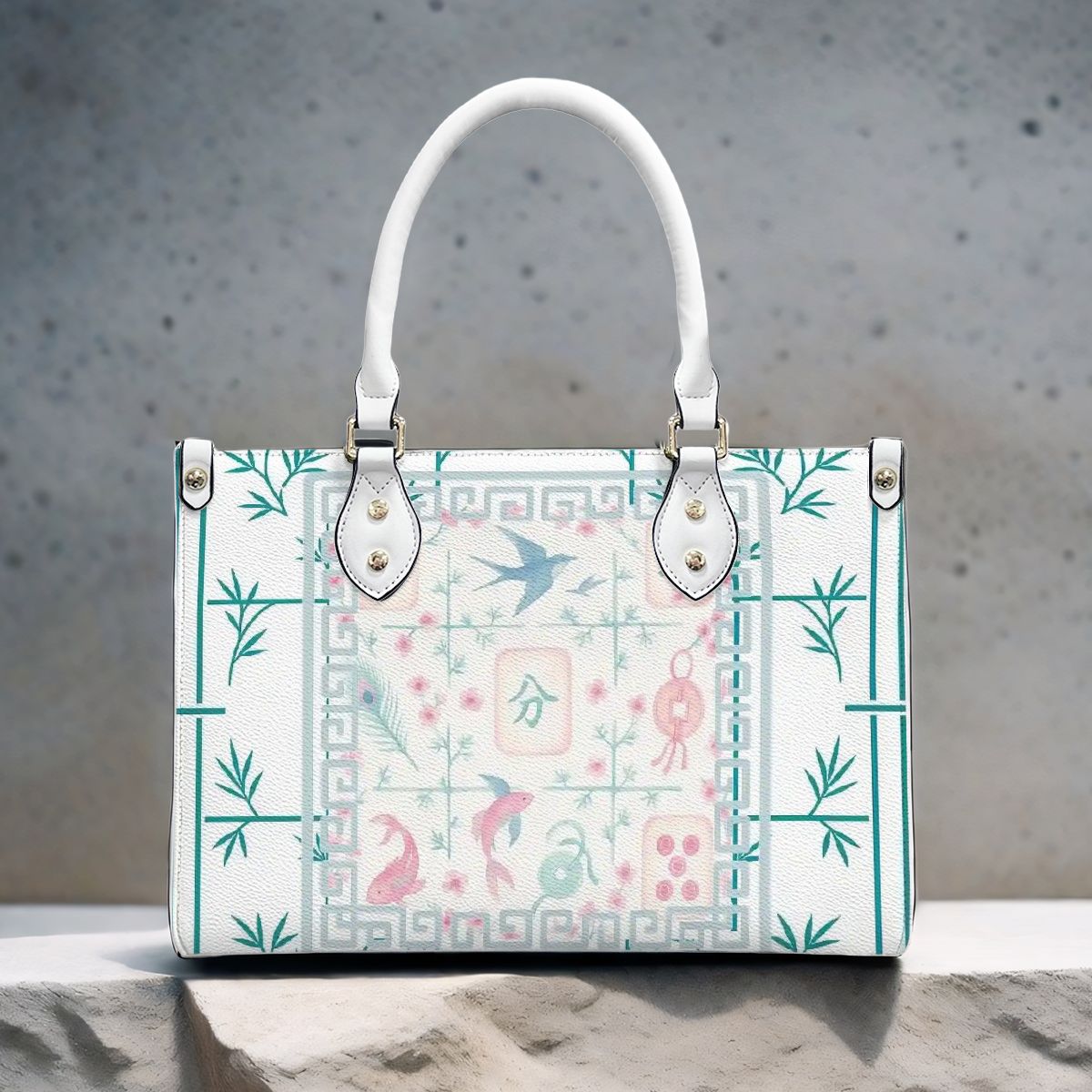 Preppy Mahjong Handbag, Shoulder Bag, Pastel Blue, Green Pink Yuppy Tote Bag for Women