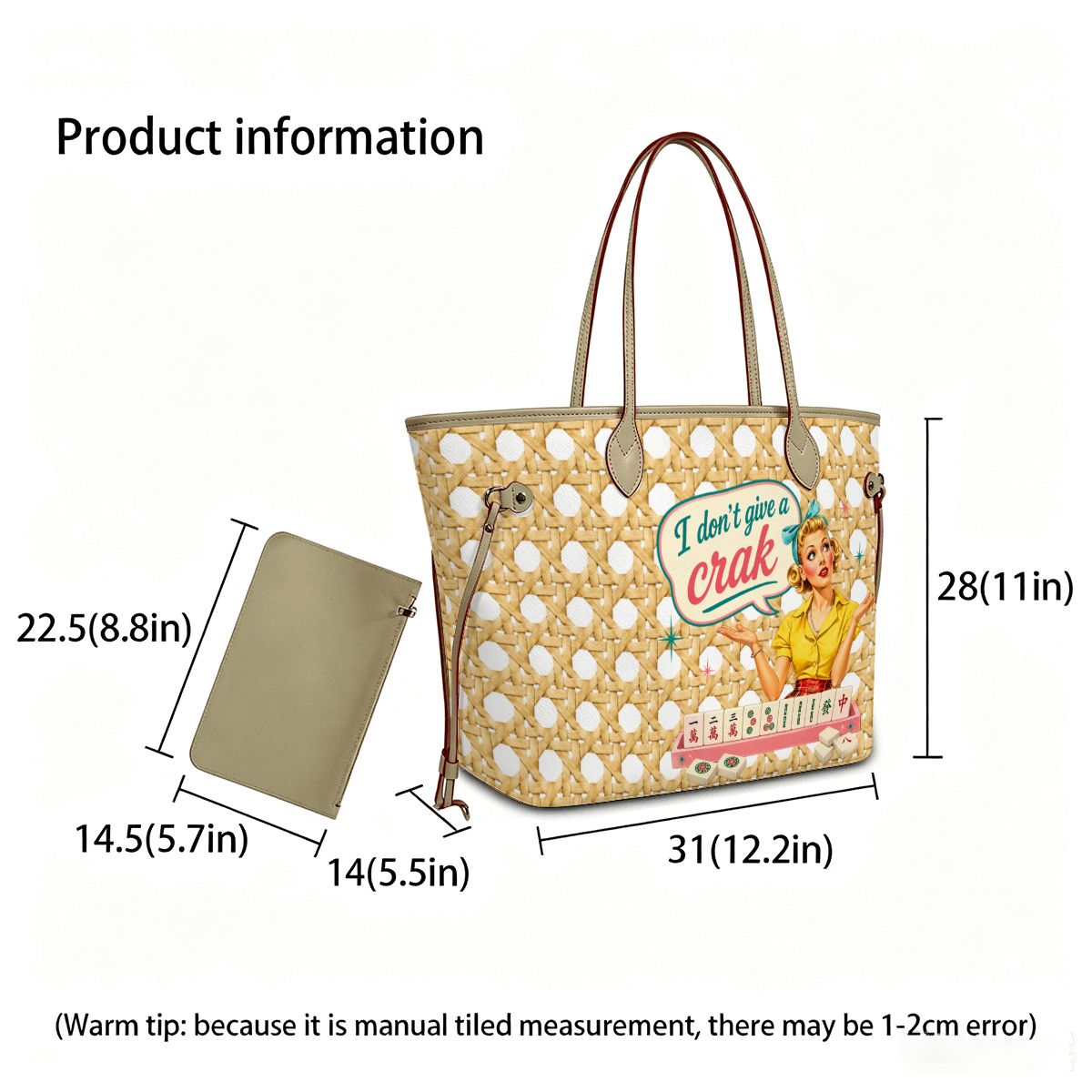 Mahjong Tote Bag, Cane Designed Funny I Don't Give A Crak - Splash Of Mahj And Color Co.