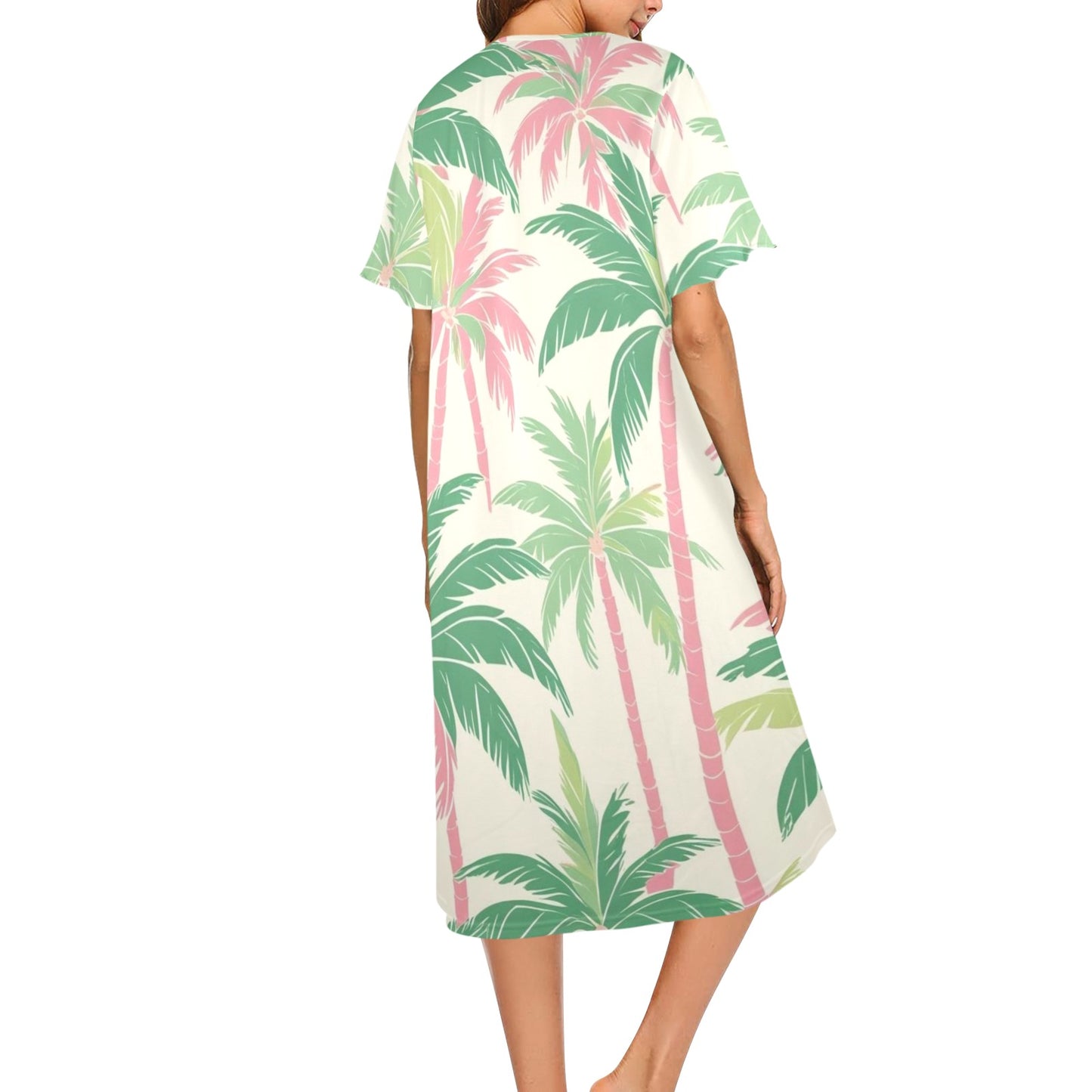 Tropical Palm Tree Paradise Pastel Preppy Pink Green Muumuu Dress