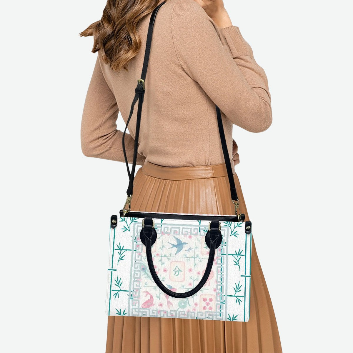 Preppy Mahjong Handbag, Shoulder Bag, Pastel Blue, Green Pink Yuppy Tote Bag for Women