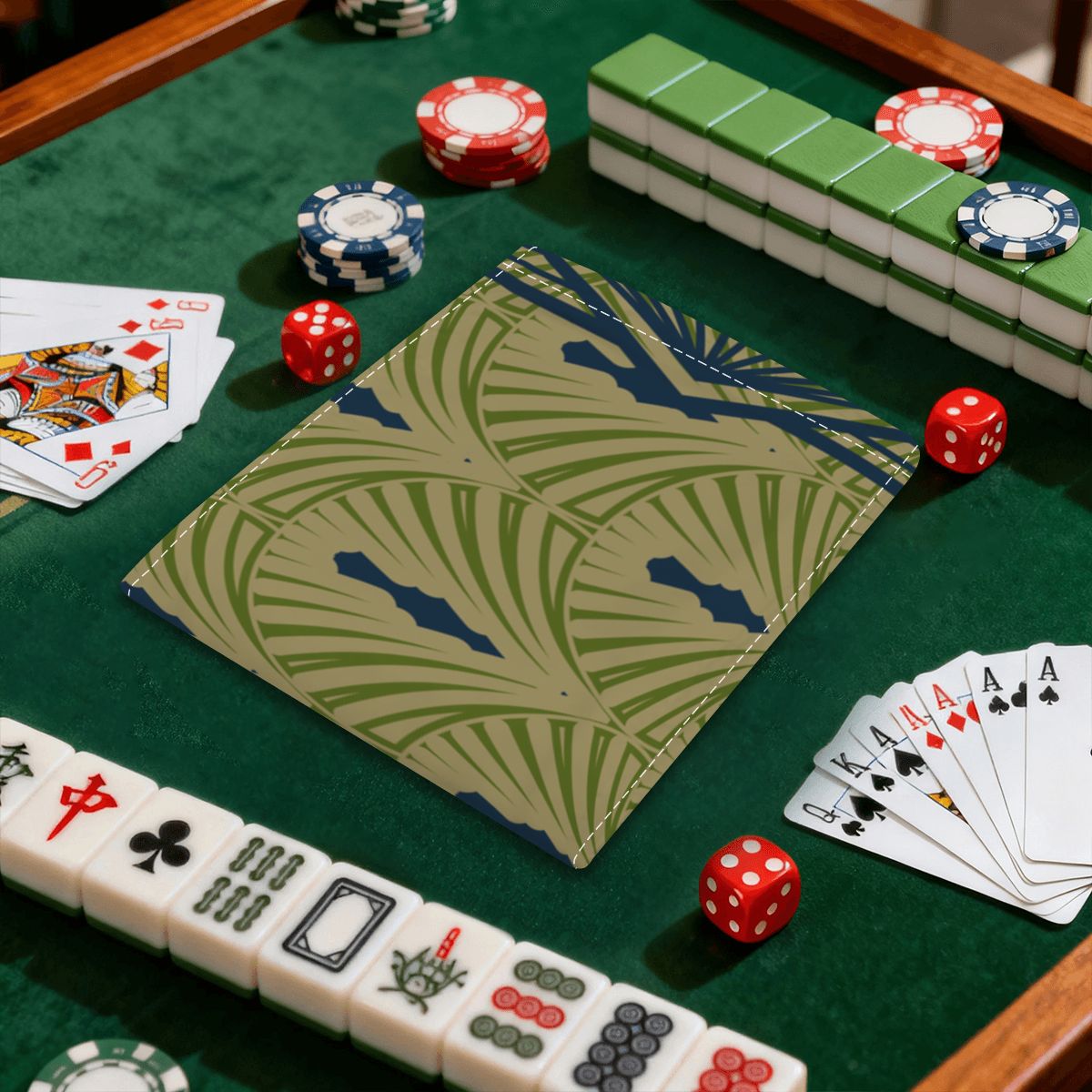 Art Deco Designed, Green, Roayl Blue 4 Mahjong Card Holder with Line Finder - Splash of Color Co.