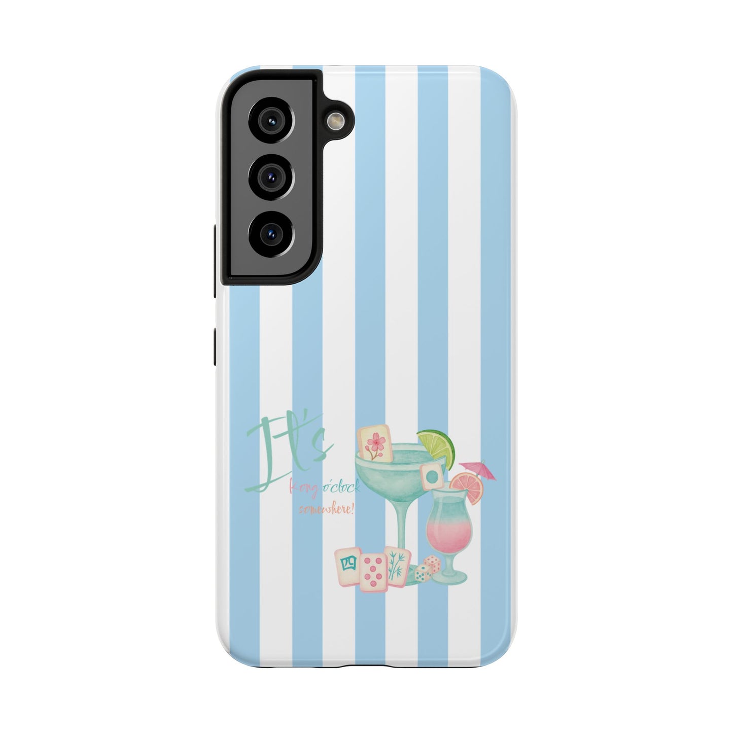 Mahjong Phone Case, Funny It's Kong O' Clock Somewhere, Blue White Preppy Style