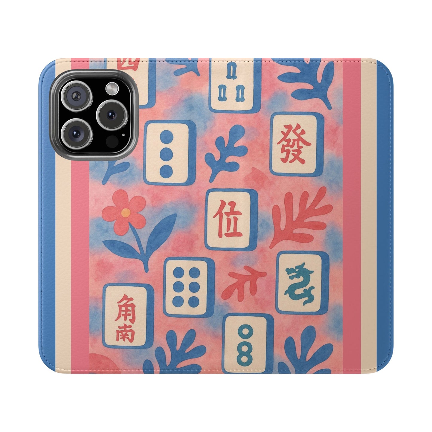 Mahjong Watercolor Artistic Flip Case for Phones, Stylish Wallet Cover, Trendy Phone Accessory, Ideal Gift for Friends, Protective Phone Sleeve
