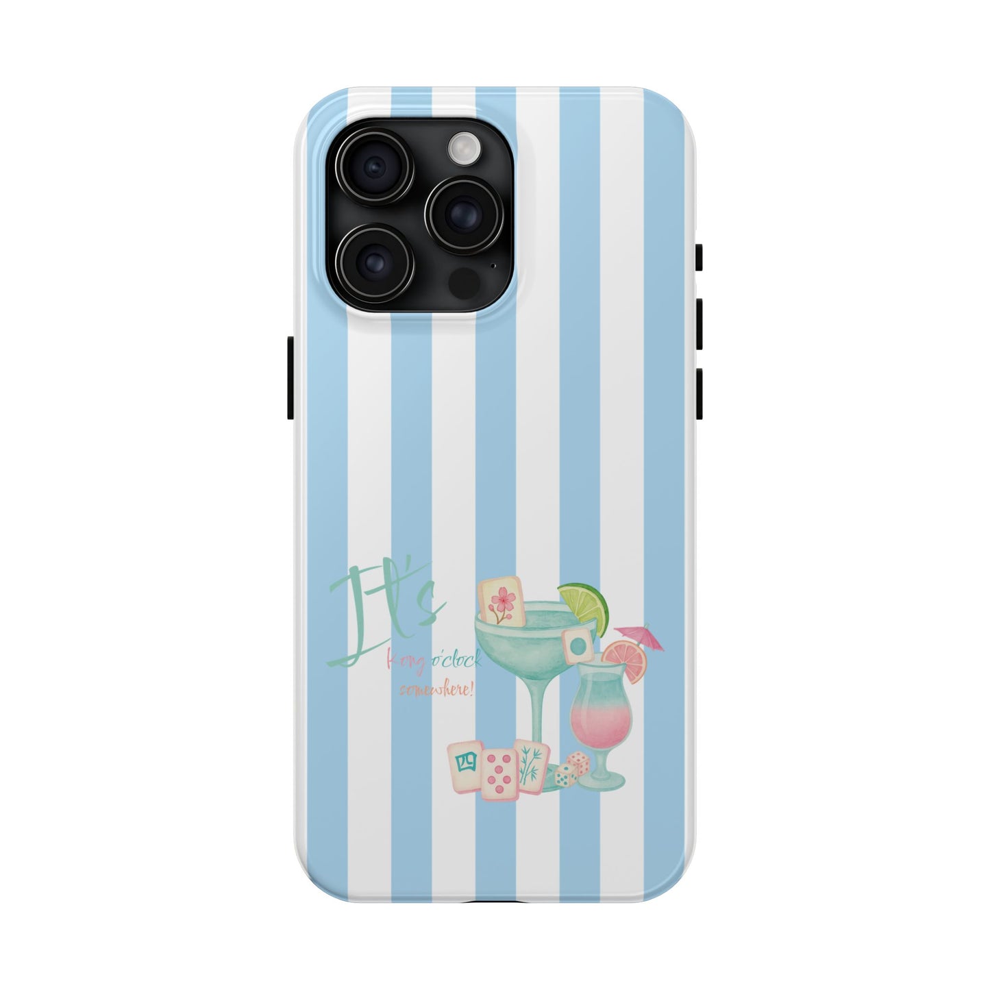 Mahjong Phone Case, Funny It's Kong O' Clock Somewhere, Blue White Preppy Style