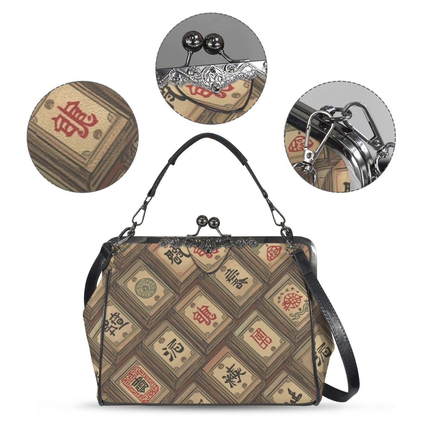 Mahjong Tile Vintage Kisslock Crossbody Shoulder Bag, Trendy And Stylish - Splash of Color Co.
