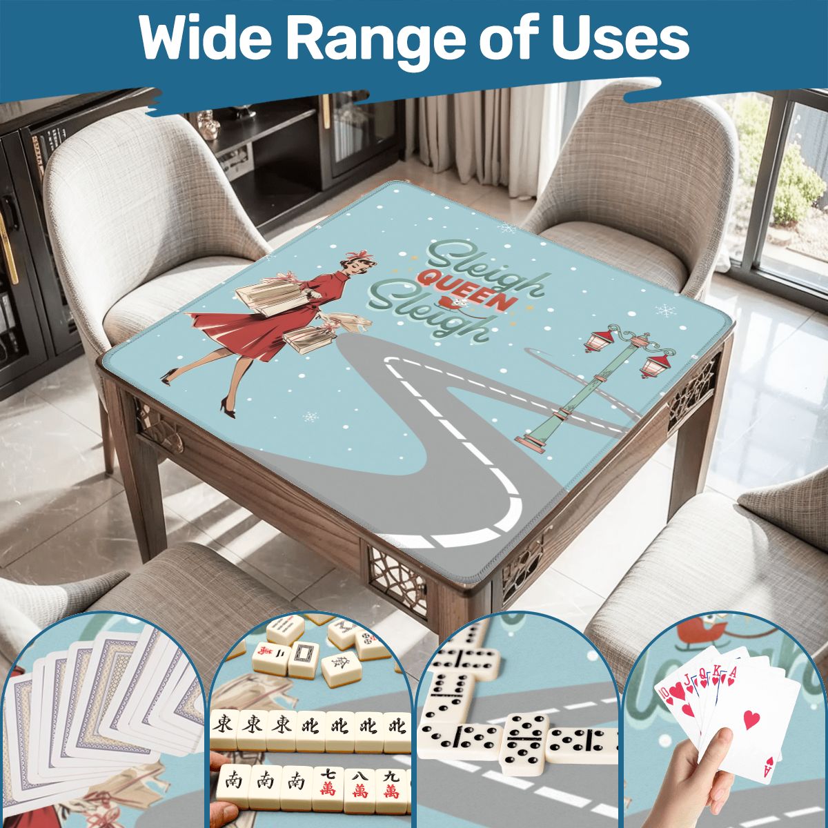 Christmas Mahjong Mat, Funny Sleigh Queen Sleigh Holiday Game Mat