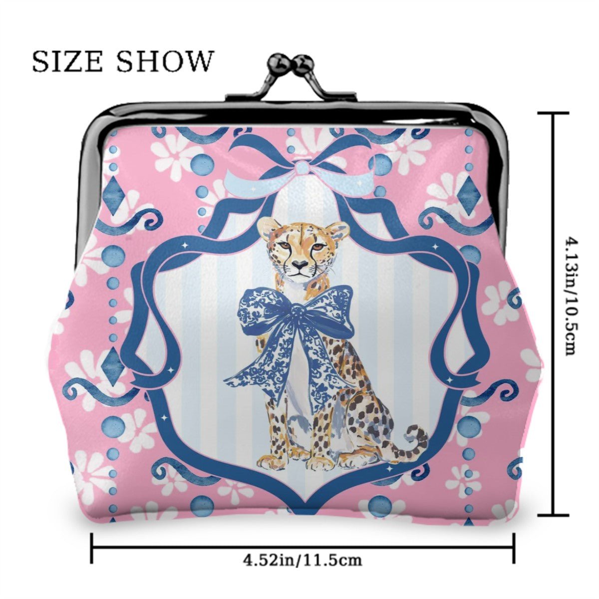Charleston Cheetah Preppy Pink Women's Leather Kiss Lock Coin Purse - Splash of Color Co.