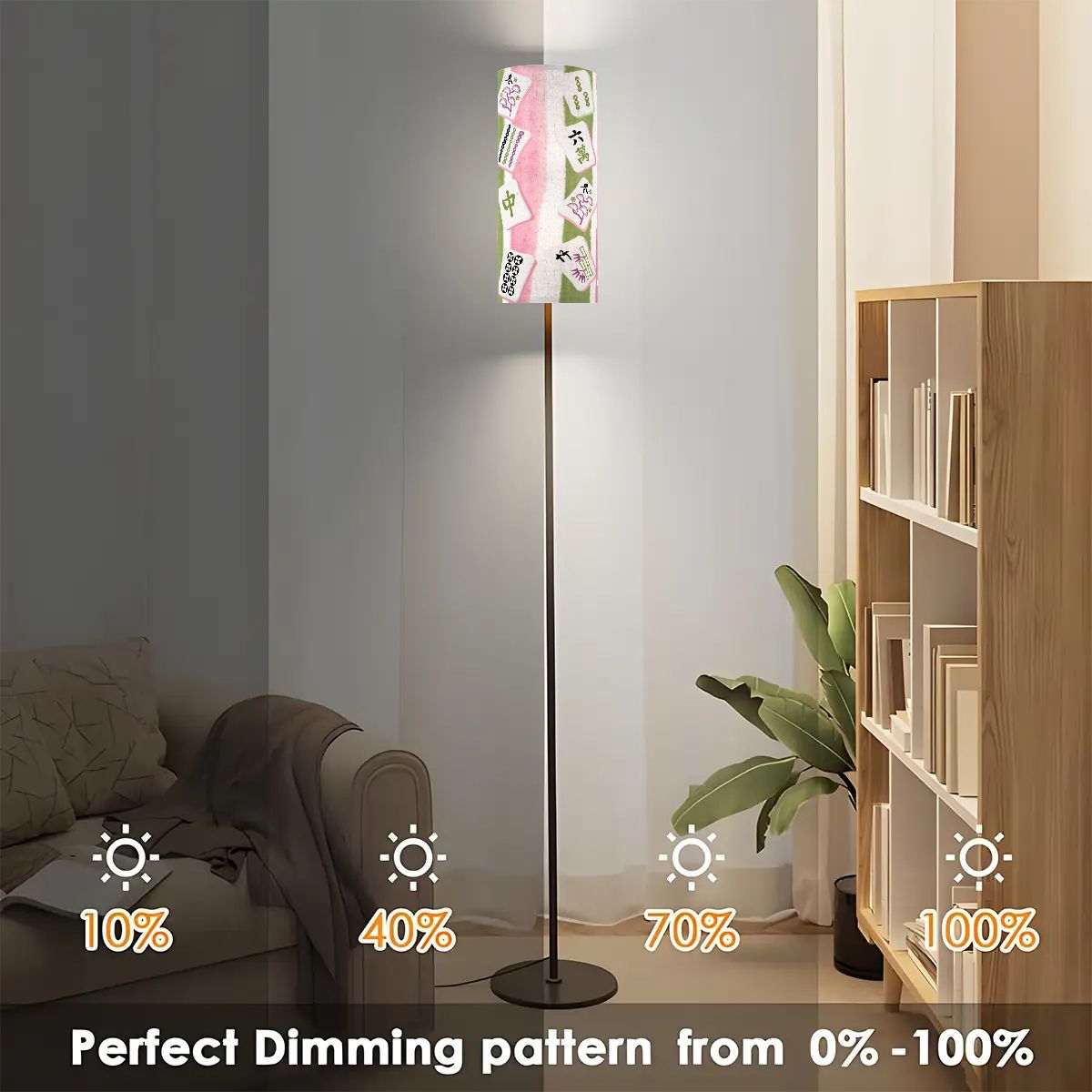 Mahjong Tiled Designed Pink Green Striped Reading Nook Floor Lamp