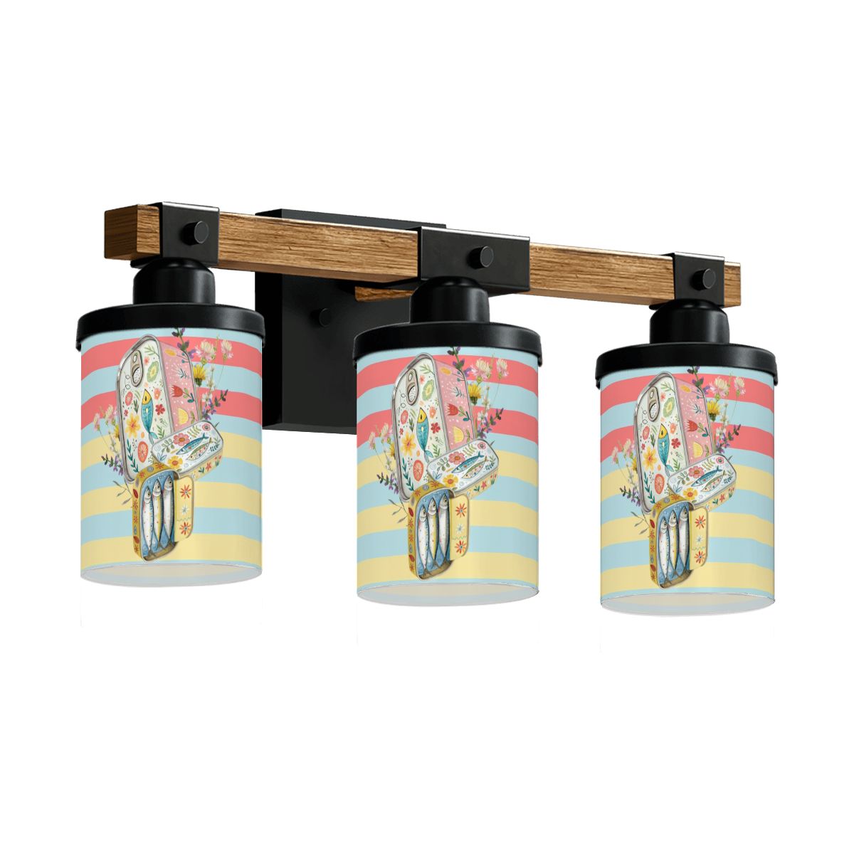 Nautical Sardine Tinned Fish Floral Modern Beach House, Lake House Vanity Light Fixture