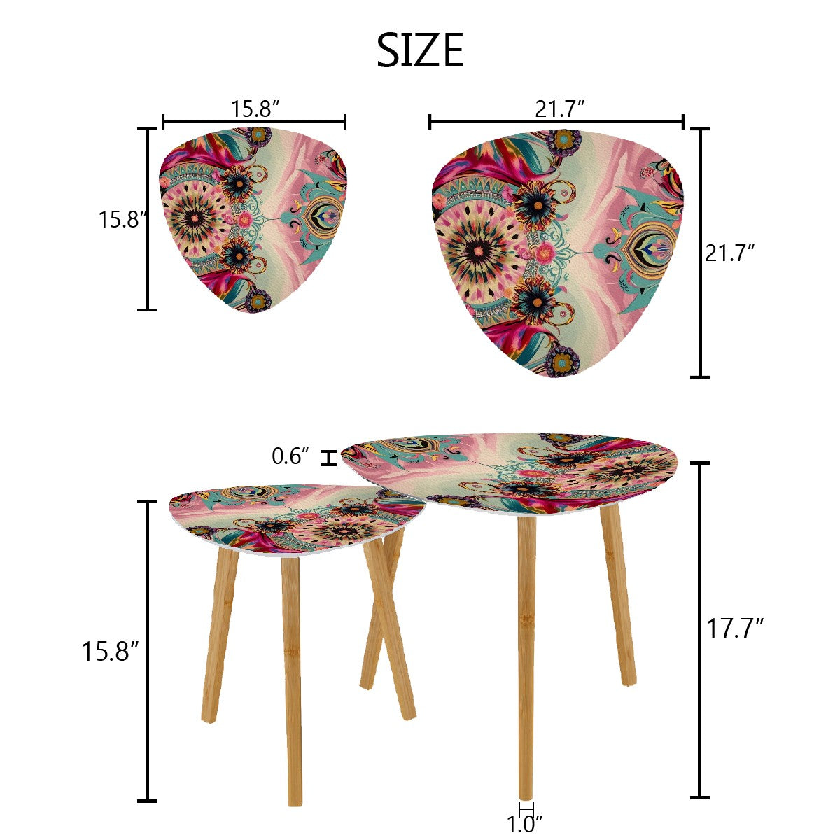 Bohemian Watercolor Bejeweled Tones Fusia Pink, Blue Boho Nesting Tables
