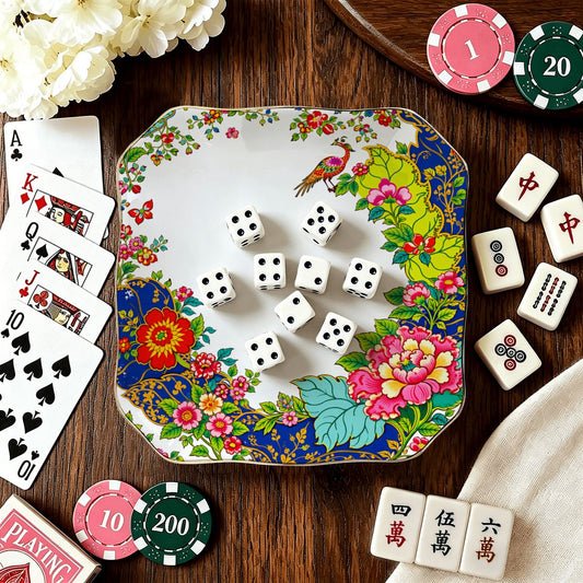 Tobacco Leaf Scalloped Ceramic Mahjong Dice Tray - Splash Of Mahj And Color Co.