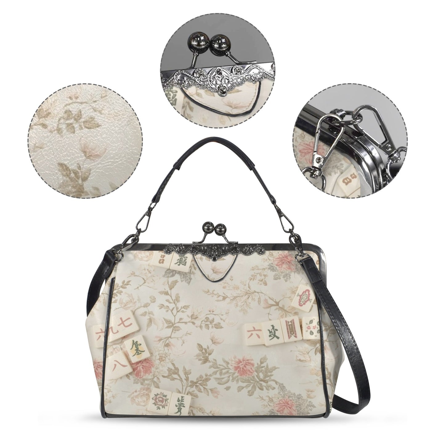 Vintage Floral Mahjong Lover Preppy Kisslock Crossbody Shoulder Bag - Splash of Color Co.
