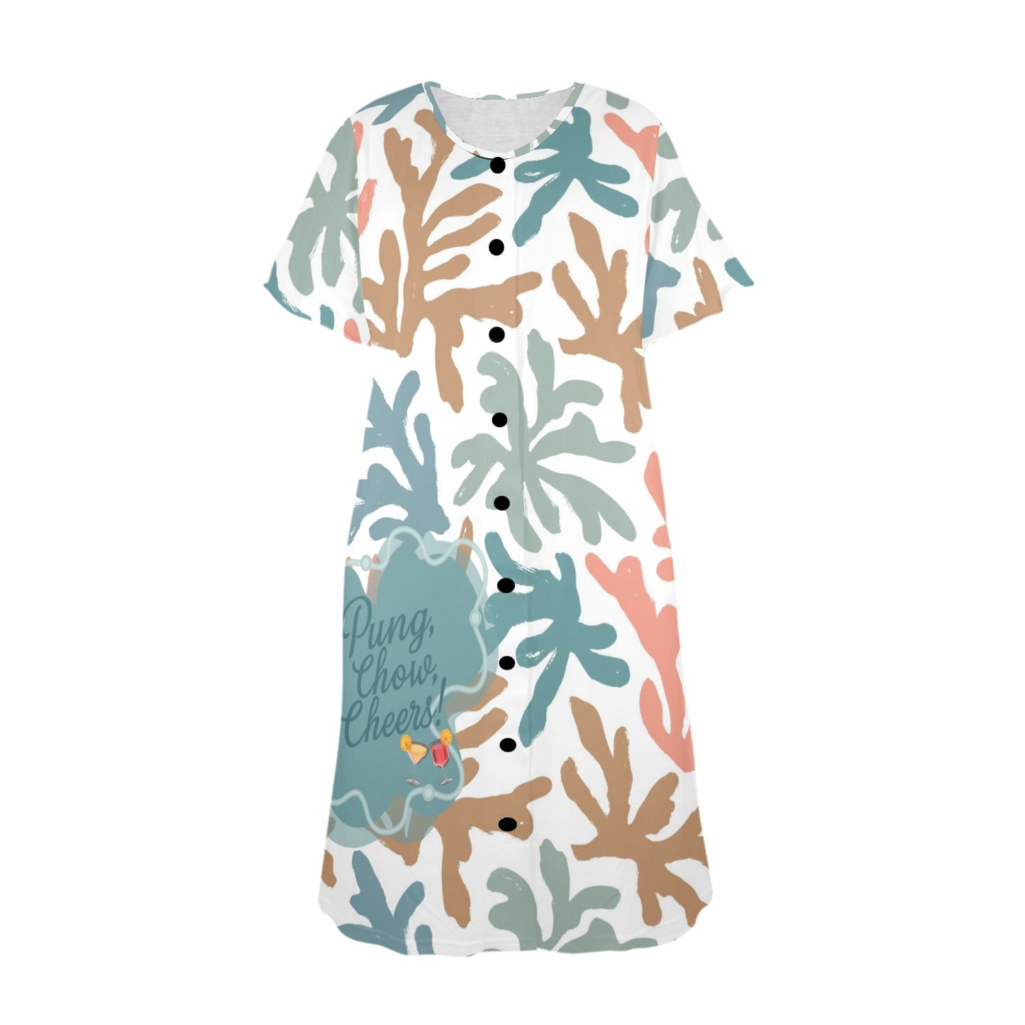 Pung Chow Cheers Mahjong Lover Muummu Dress Quirky, Coral, Blue Mahj Gift Idea