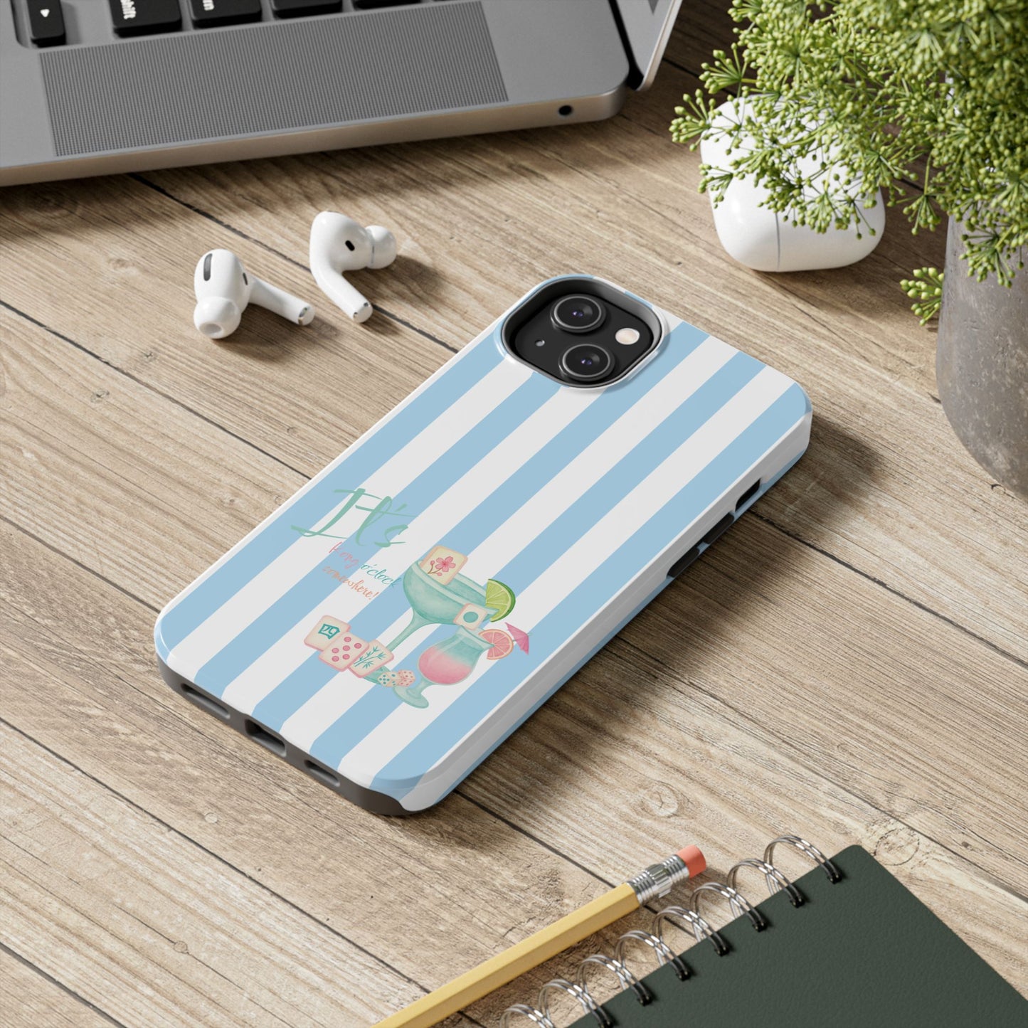 Mahjong Phone Case, Funny It's Kong O' Clock Somewhere, Blue White Preppy Style