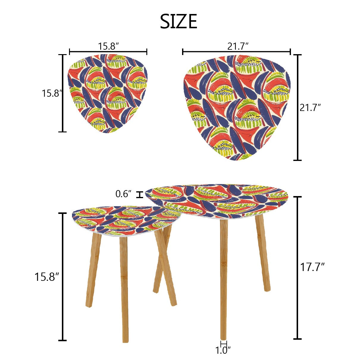 Modern Heritage Abstract Coral Blue, Citrus Green Nesting Tables Triangle Coffee Tables