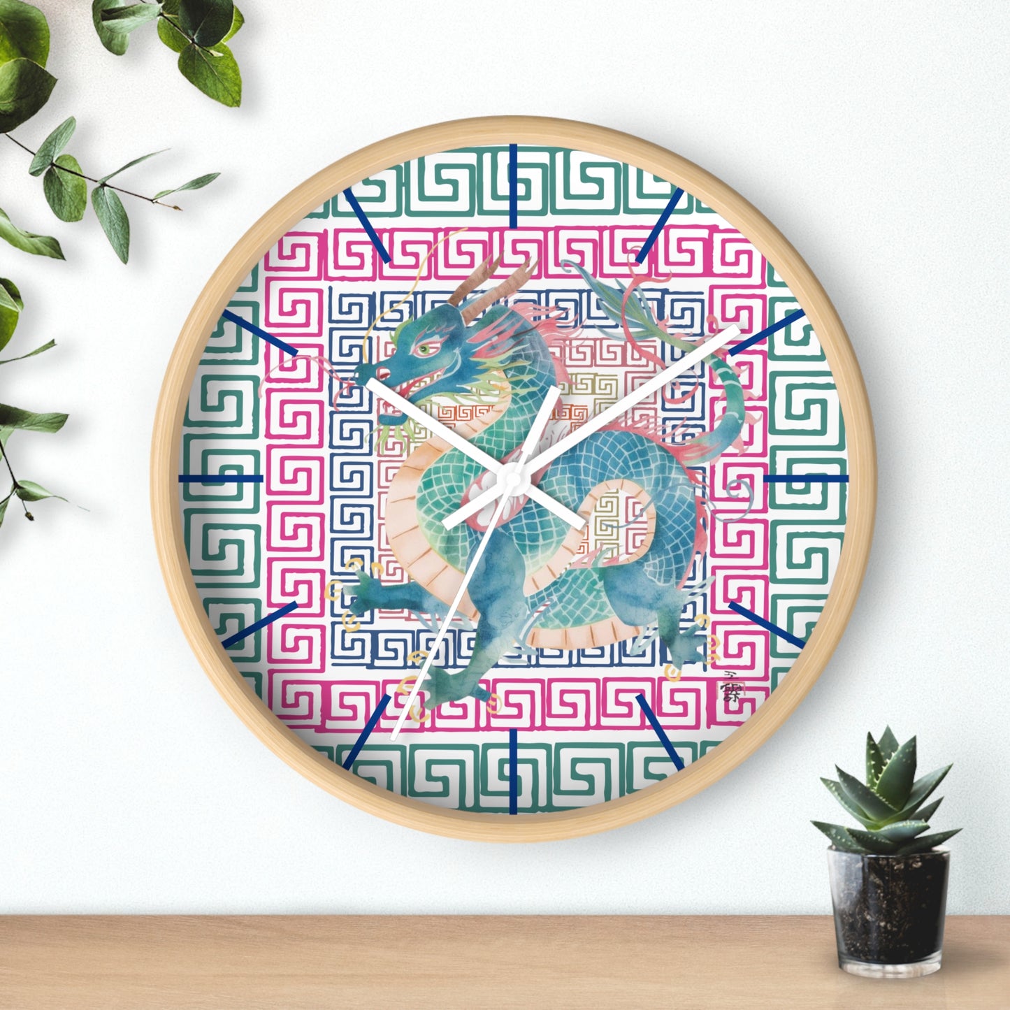 Dragon Motif Wall Clock — Colorful Asian - Inspired Geometric Design - Splash of Color Co.