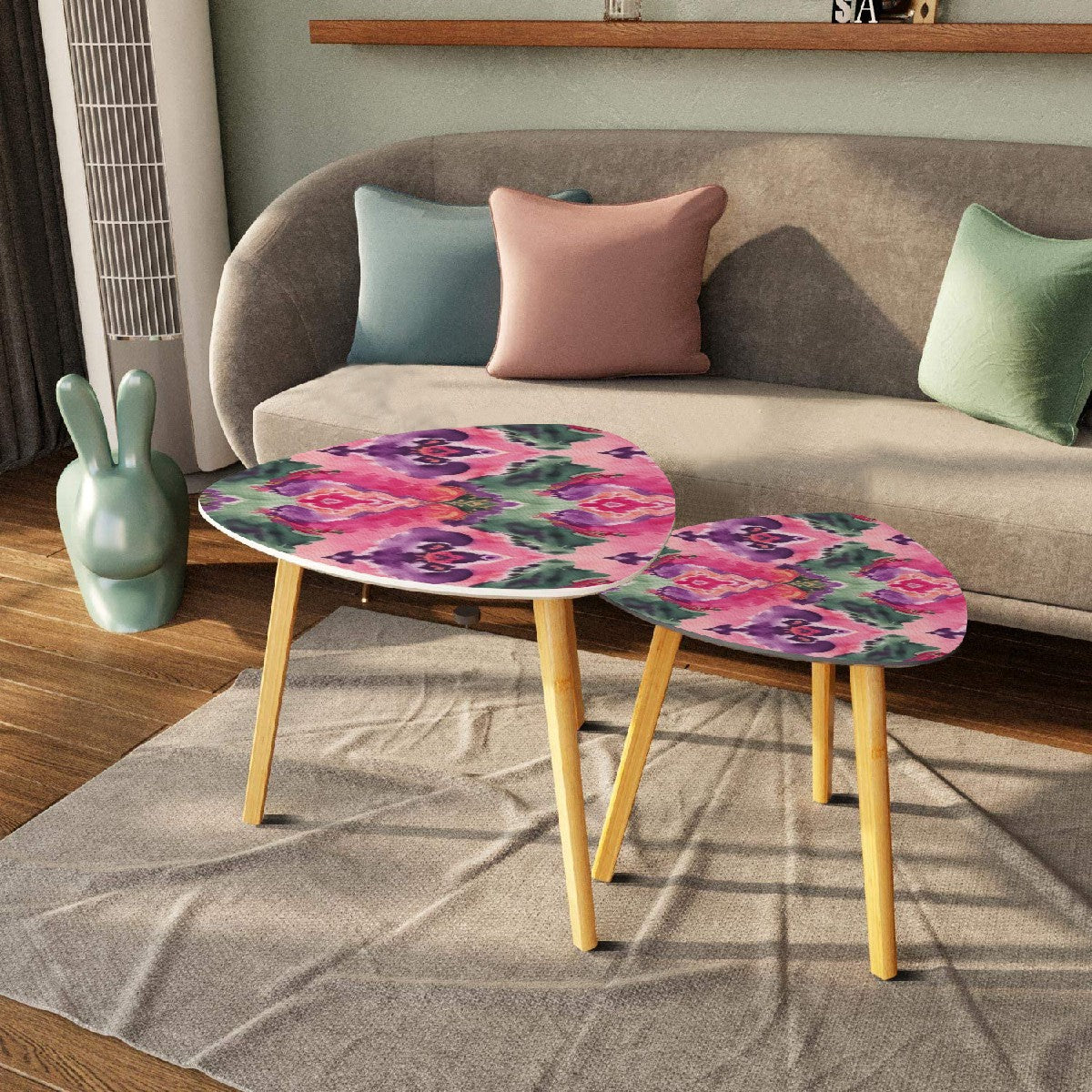 Ikat Watercolor Purple Green Pink Modern Bohemian Nesting Tables