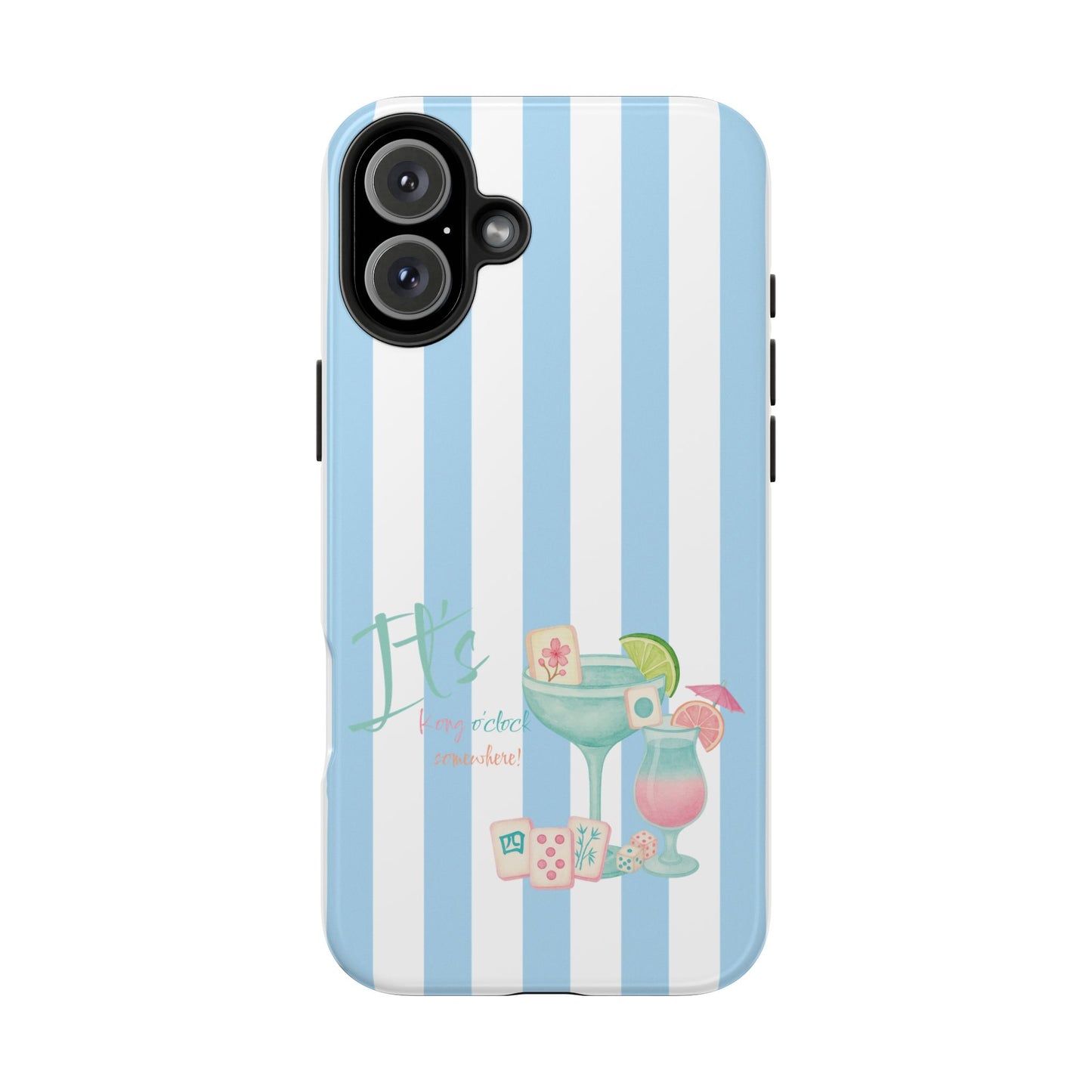 Mahjong Phone Case, Funny It's Kong O' Clock Somewhere, Blue White Preppy Style