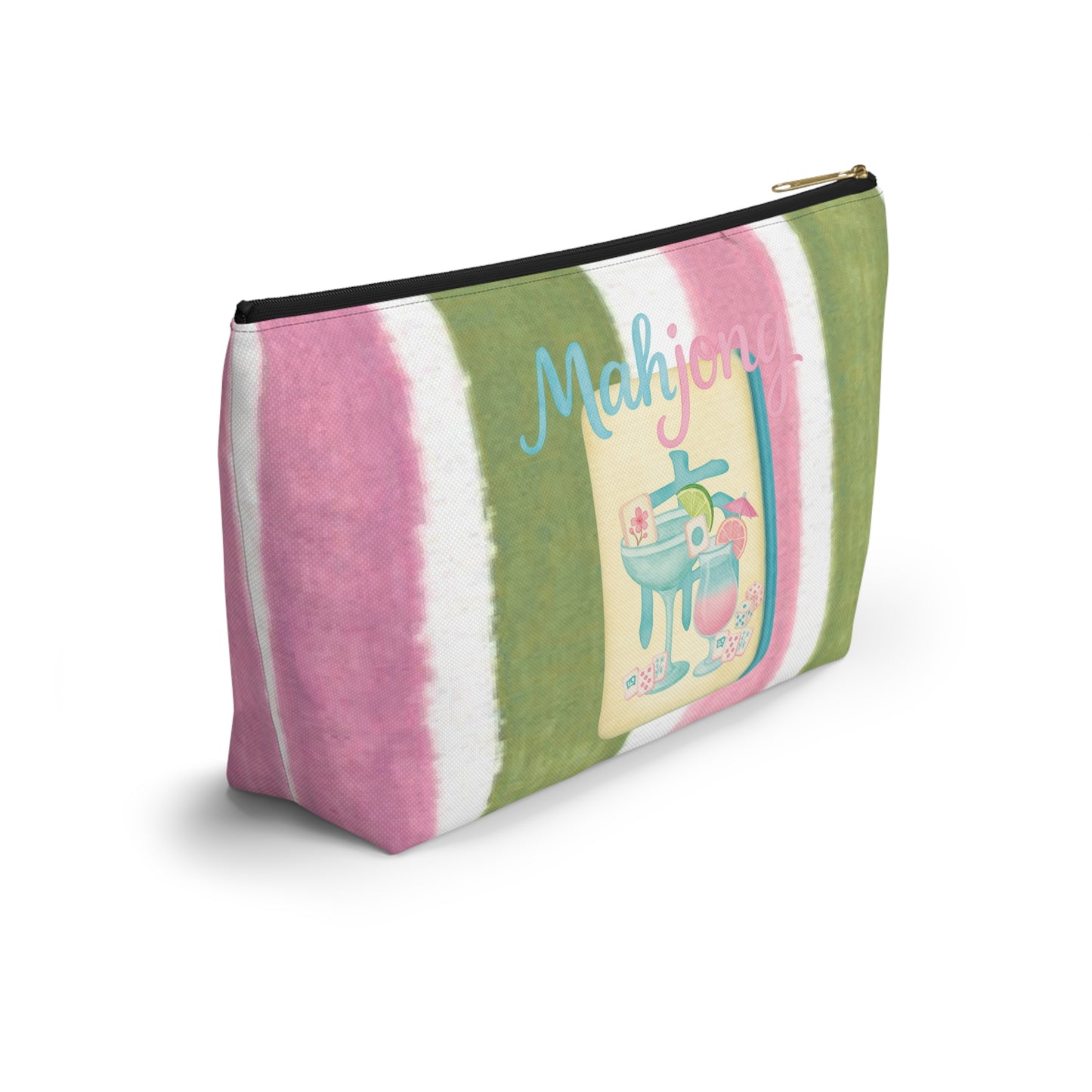 Mahjong Accessory Tile Pouch, Fun Mahjong-Themed Makeup Bag, Perfect Gift for Game Night, Travel Organizer, Cute Green and Pink Design