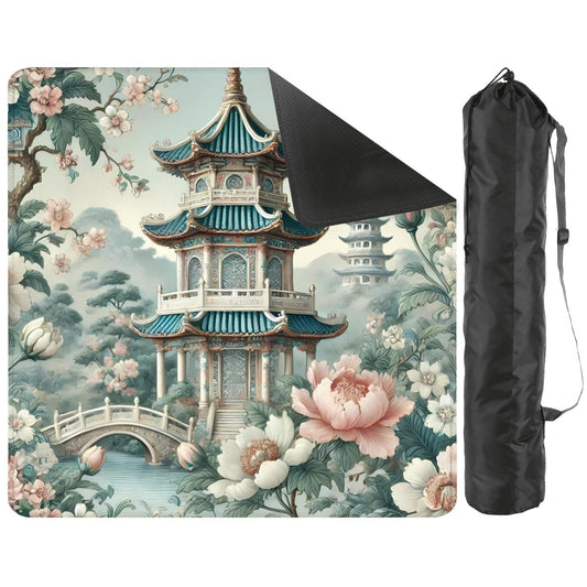 Asian Pagoda Gardens Chinoiserie Mahjong Mat - Splash of Color Co.