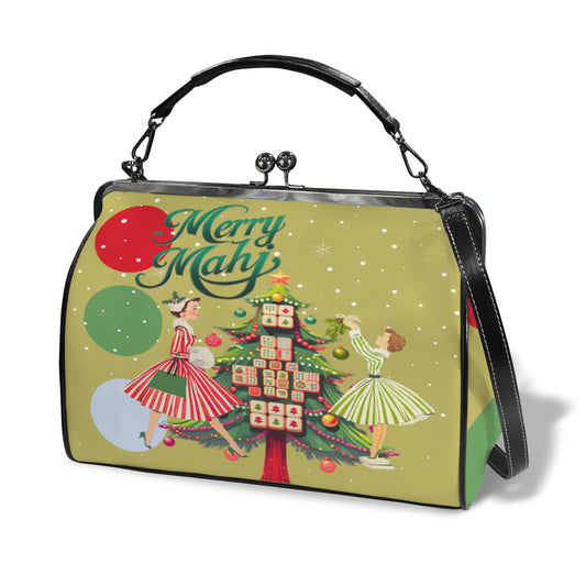 Merry Mahj Nostalgic Chrismtas Gals Kisslock Handbag-Shoulder Bag - Splash Of Mahj And Color Co.