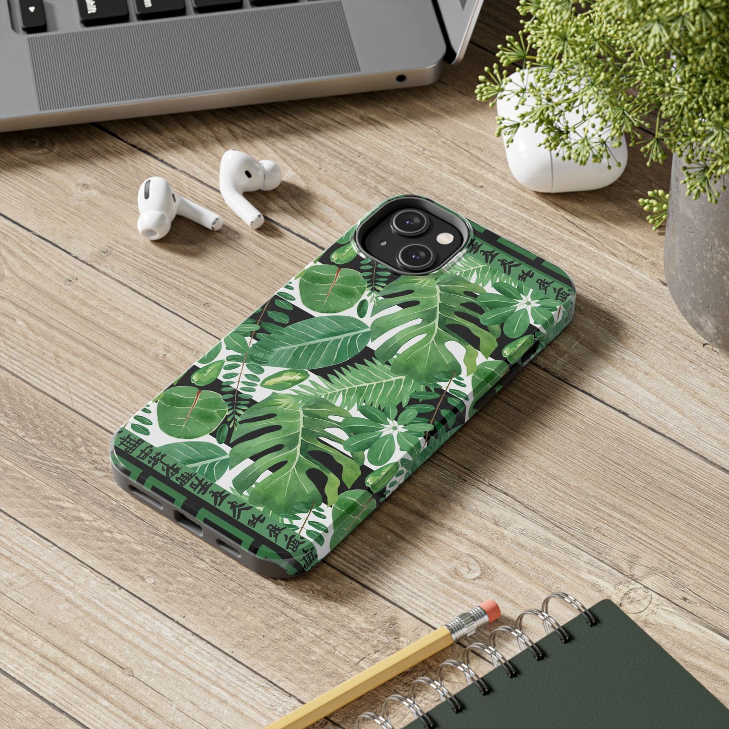 Tropical Mahjong Phone Case Tough Phone Case, Monstera Boho Style