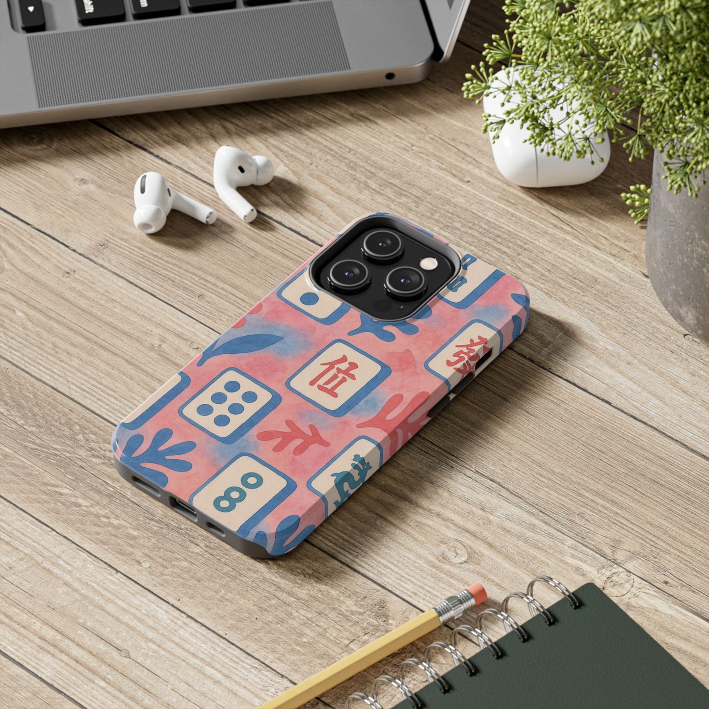 Mahjong Phone Case, Pink Pastel Blue Mahj Lover Mahjong Tile Phone Case