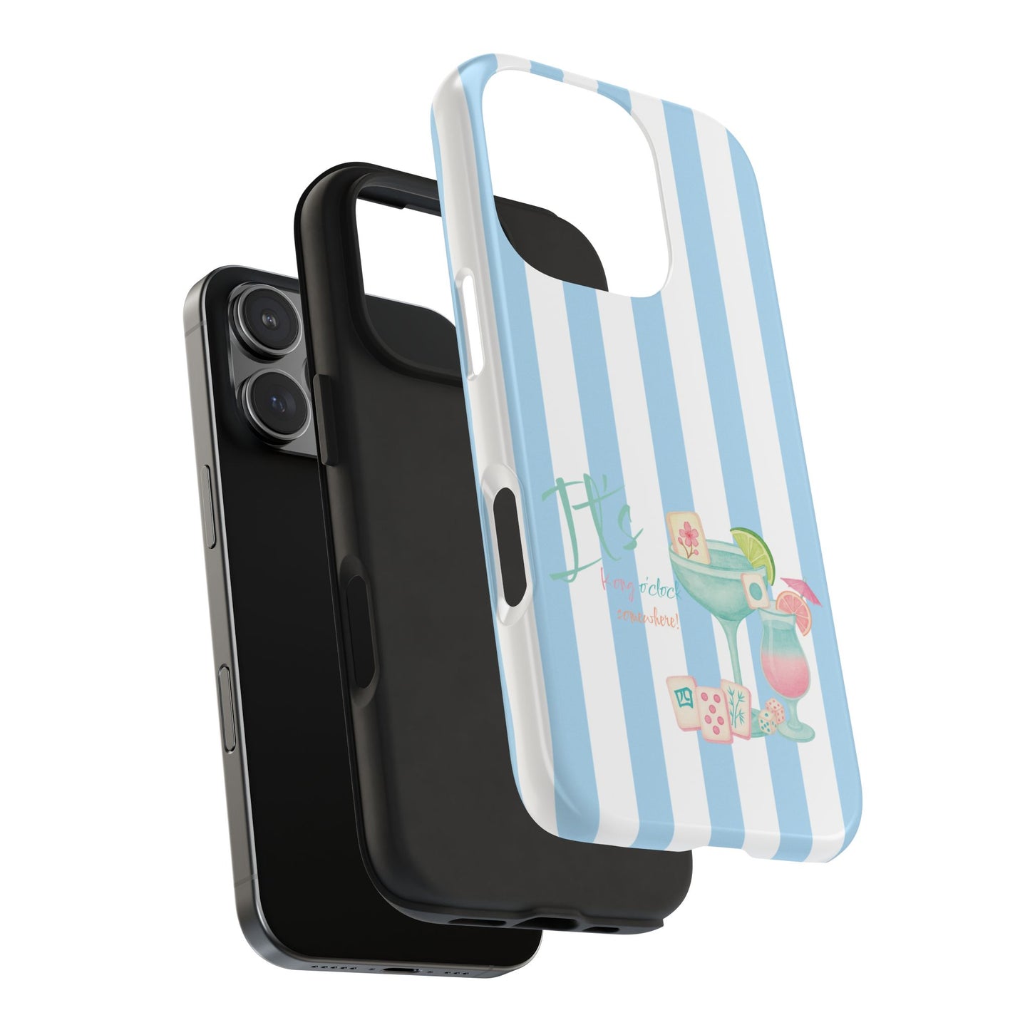 Mahjong Phone Case, Funny It's Kong O' Clock Somewhere, Blue White Preppy Style