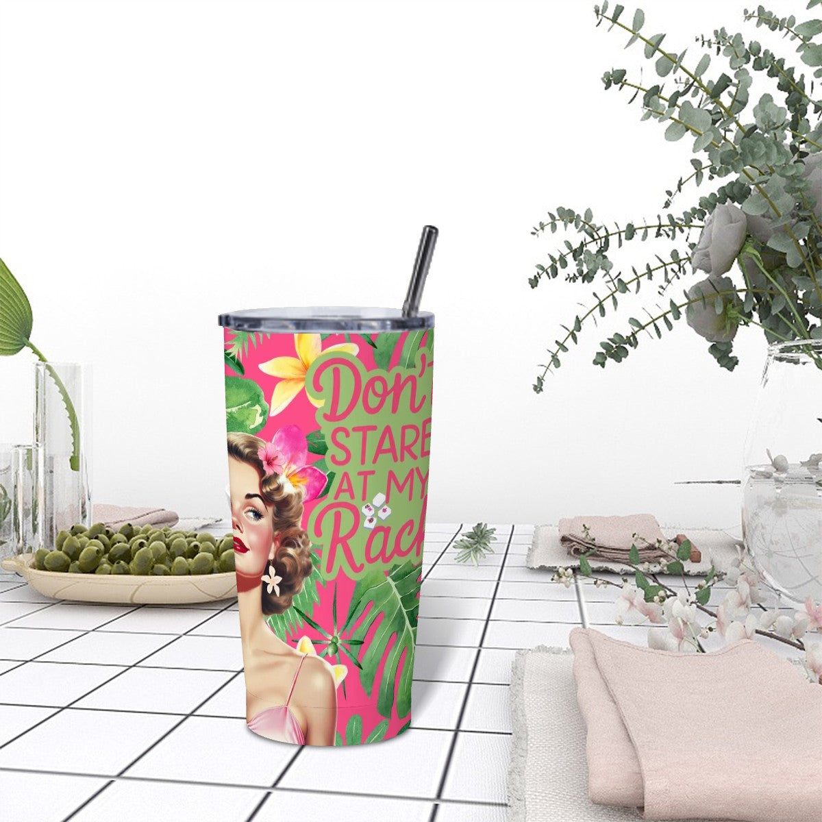 Funny Mahjong Tumbler, Don't Stare At My Rack Stainless Steel Insulated Tumblers with Lid & Straw
