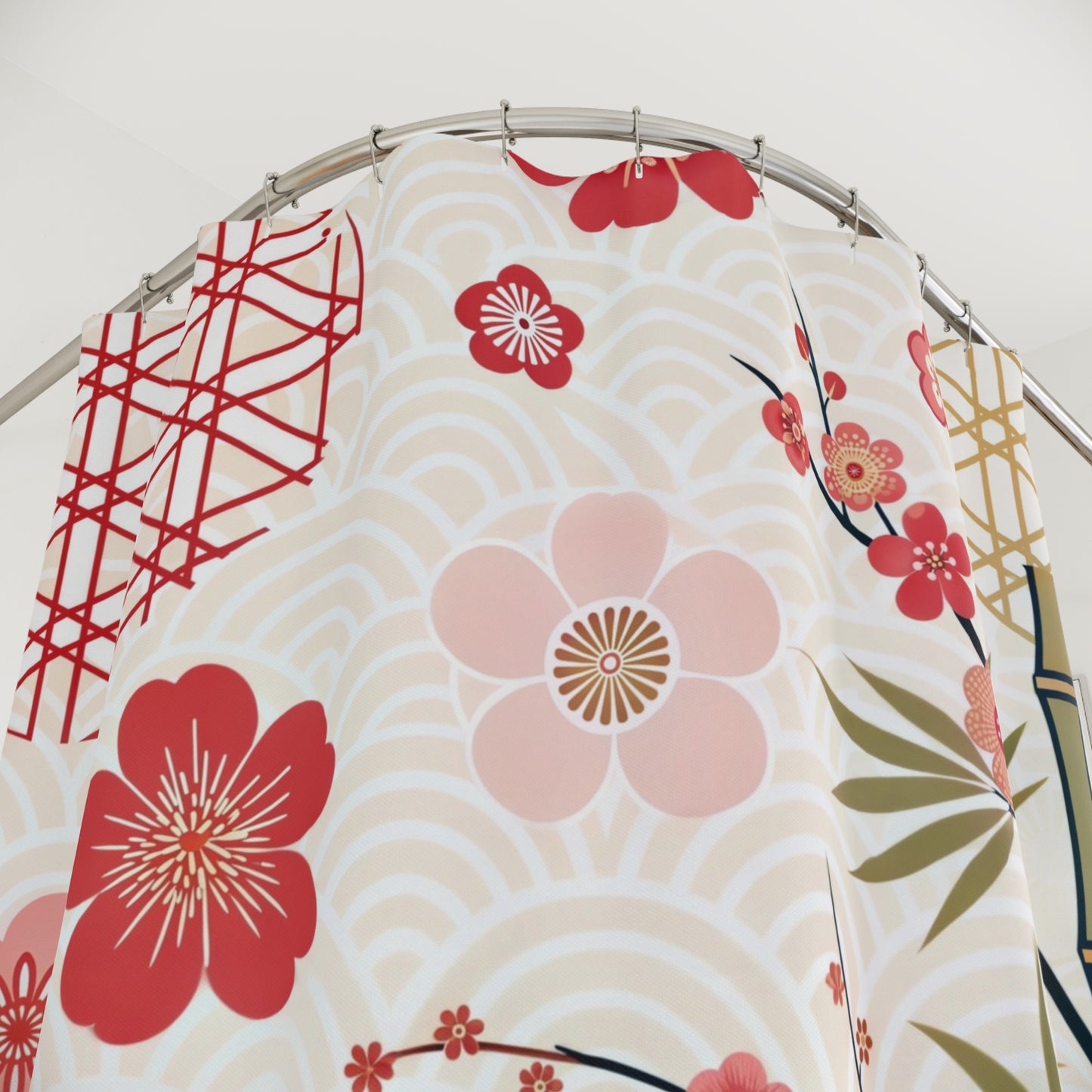 Elegant Asian Zen Cherry Blossom Garden Floral Shower Curtain