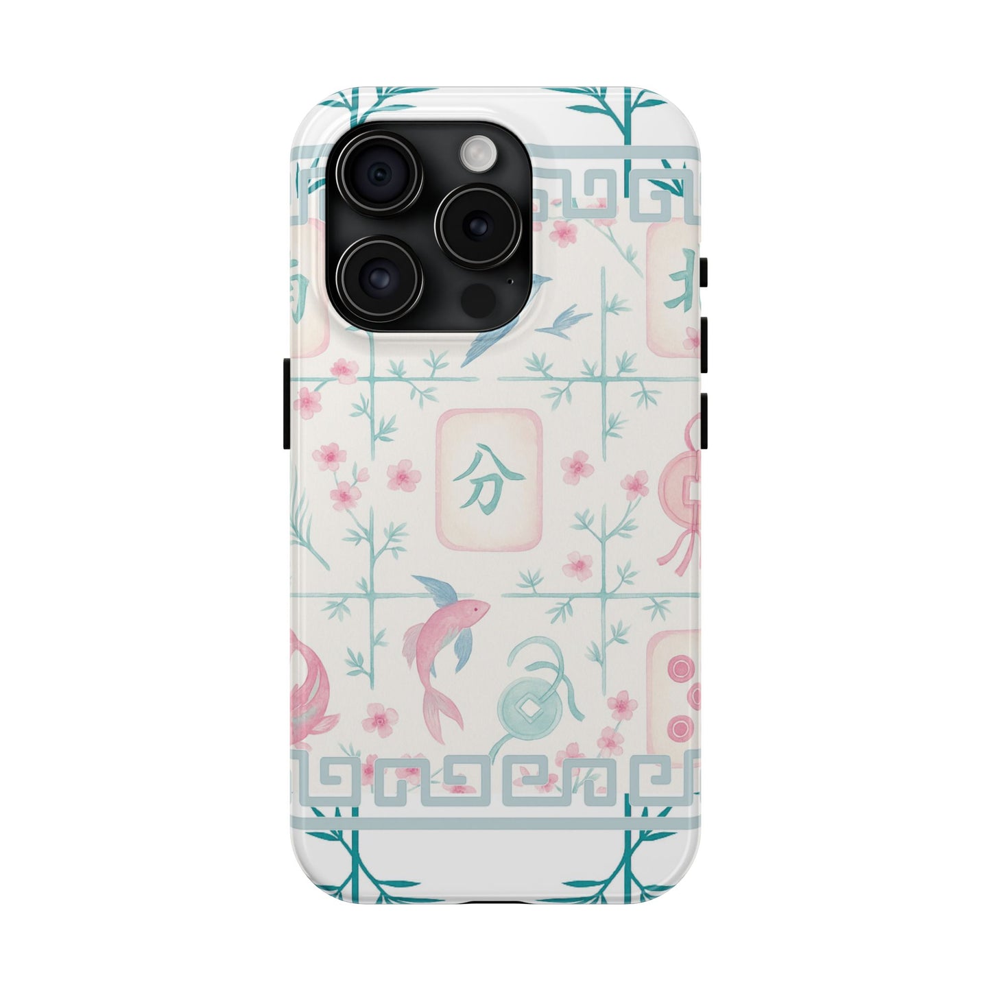 Whimsical Mahjong Tile Pastel Preppy Tough Phone Cases with Vibrant Oriental Designs Mahj Lover Gift