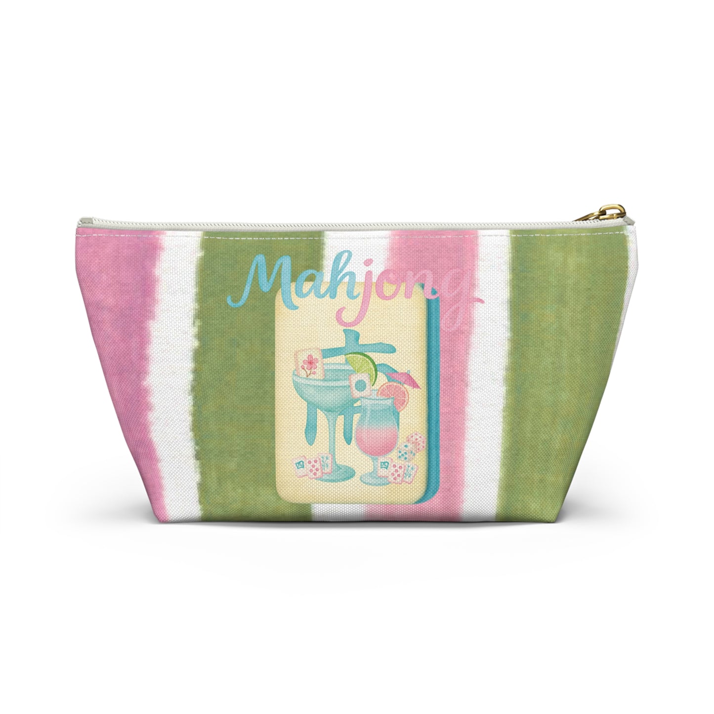 Mahjong Accessory Tile Pouch, Fun Mahjong-Themed Makeup Bag, Perfect Gift for Game Night, Travel Organizer, Cute Green and Pink Design