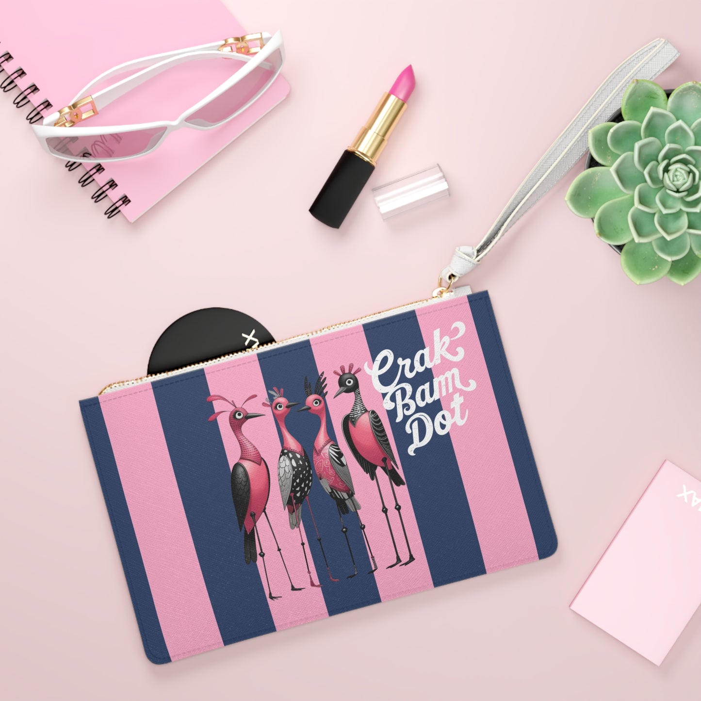 Crak Bam Dot Mahjong Clutch Chic Clutch Bag with Whimsical Flamingos Bird Queens Mahj Gift Idea