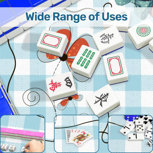 Mahjong Mat Vintage Whimsical Kittens, Blue White Gingham Preppy Check Mahj Mat - Splash Of Mahj And Color Co.