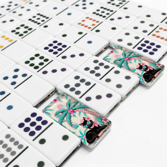 Mod Centric Tropical Leisure Kitty Double 12 Mexican Train Dominoes Set - Splash Of Mahj And Color Co.