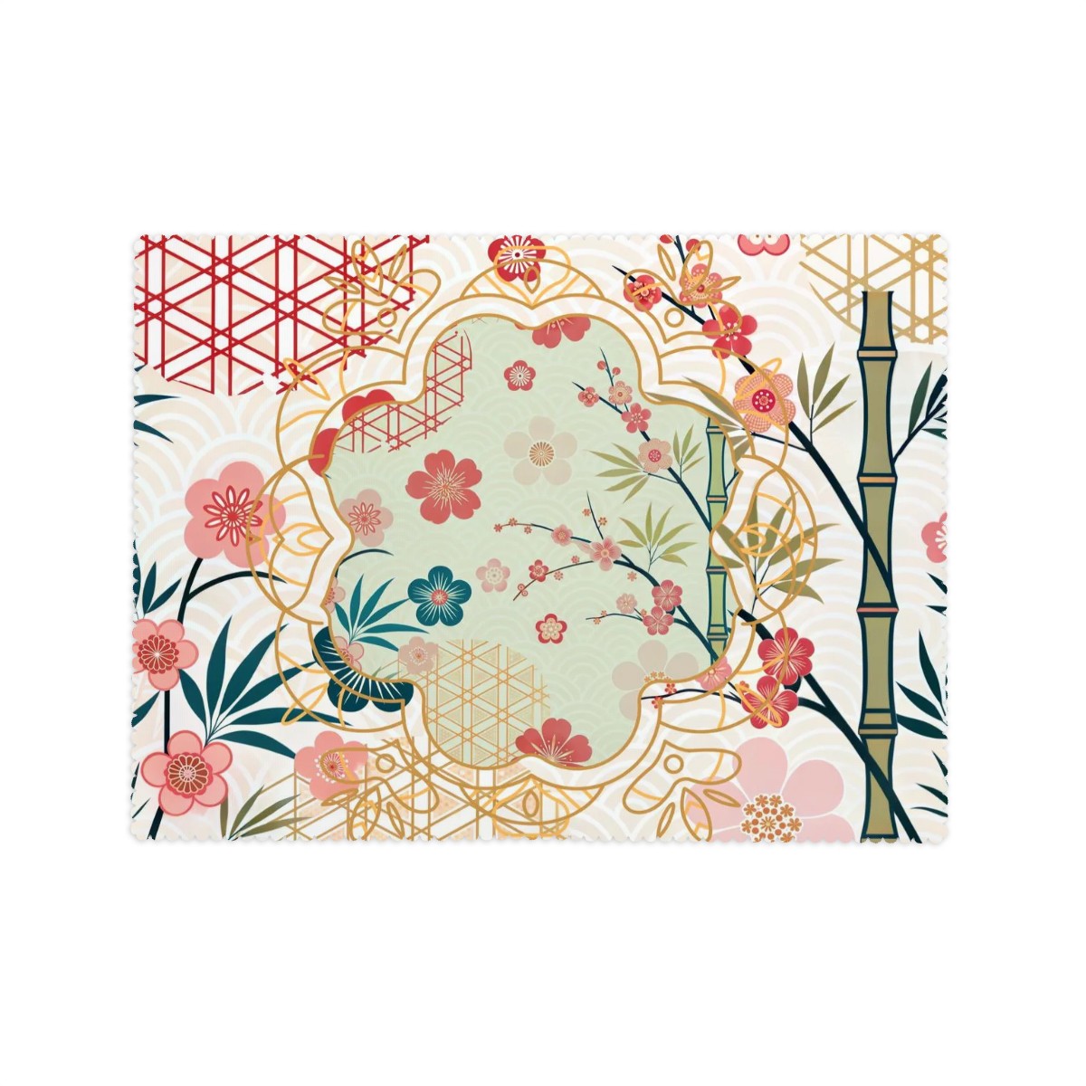 Asian Cherry Blossom Mahjong Party Hosting, All Occassion Rectangular Table Cloth with Wavy Edge
