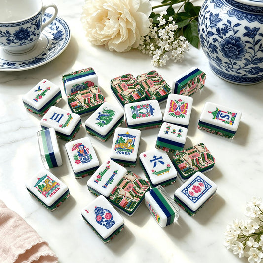 Mahj Between the Lines Bookish Chinoiserie Chic American Mahjong Tiles And Carry Case - Splash Of Mahj And Color Co.