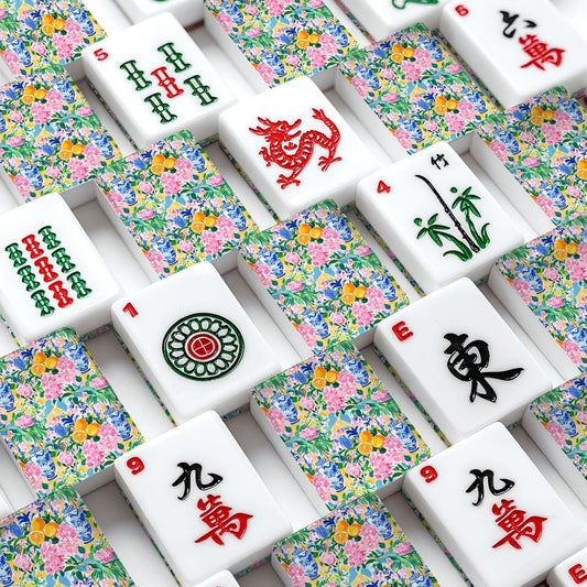 Floral Chinoiserie Blue Orange American Mahjong Tiles And Carry Case - Splash Of Mahj And Color Co.