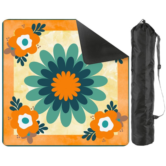 Boho Flower Infusion, Orange Blue Mahjong Game Mat