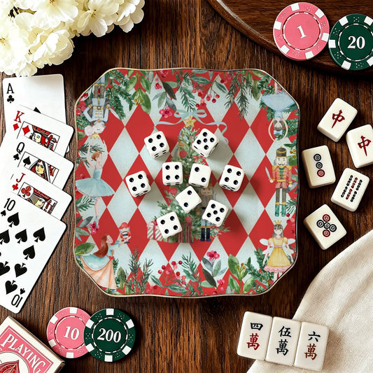 Harlequin Nutcracker Christmas Scalloped Ceramic Mahjong Dice Tray - Splash Of Mahj And Color Co.