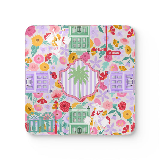 Charleston South Carolina Floral Palm Cork Coaster Set - Splash of Color Co.