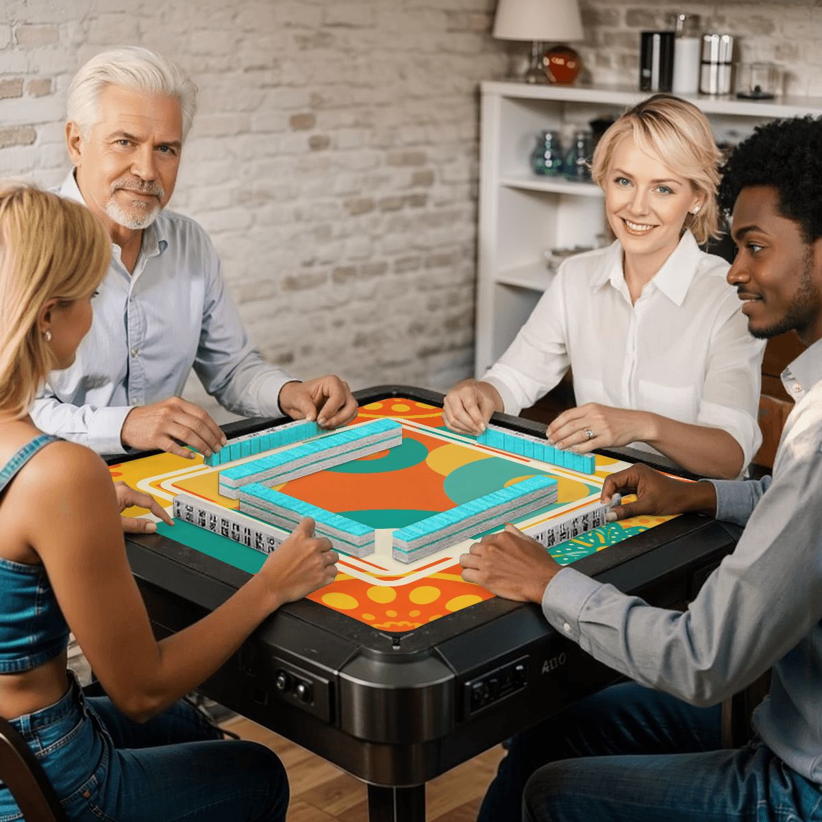 The Modern GeoFlare Mahjong Game Mat, Orange Burst - Splash of Color Co.