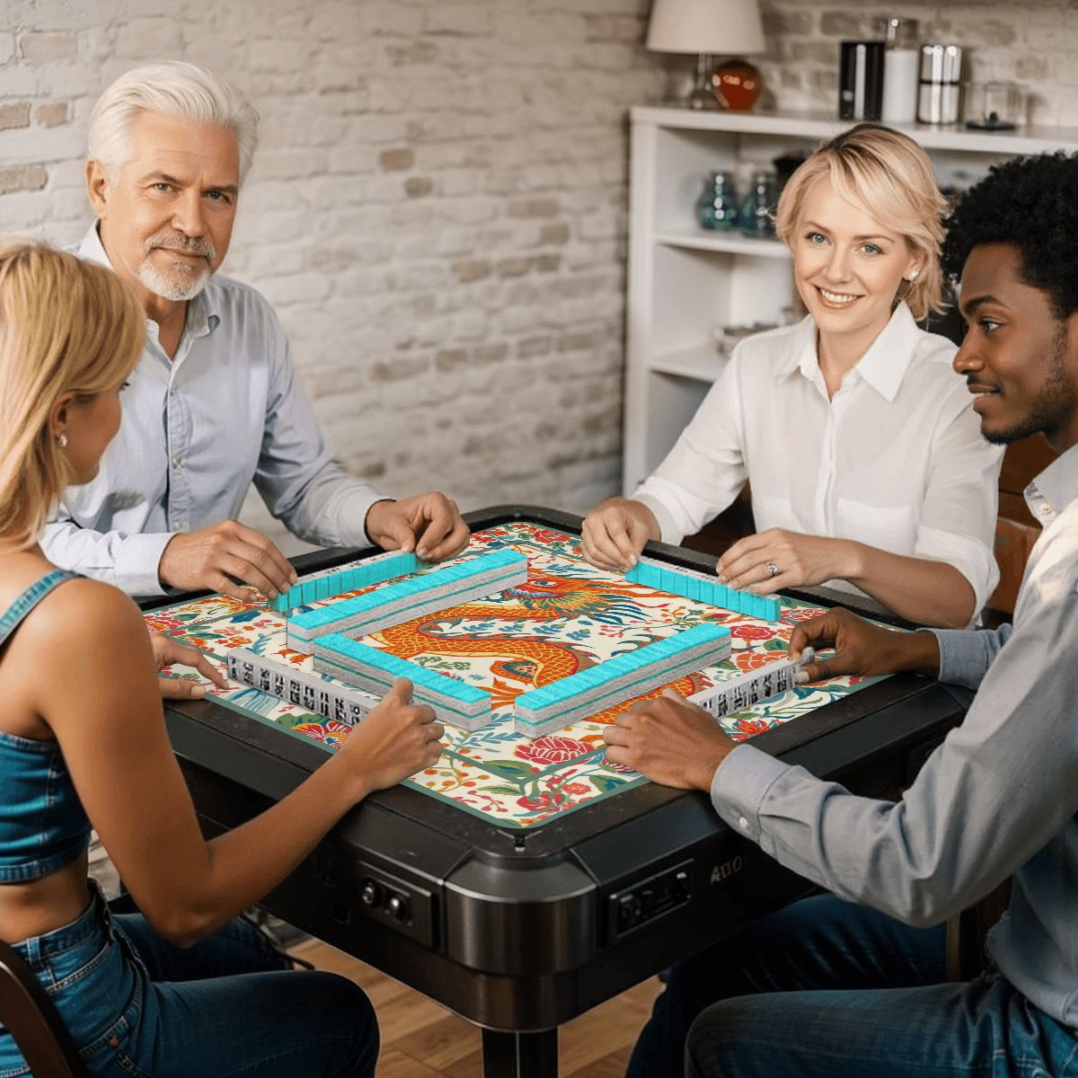 Chinese Dragon Mahjong Mat, Whimsical Colorful Asian Motif Mahj - Splash of Color Co.