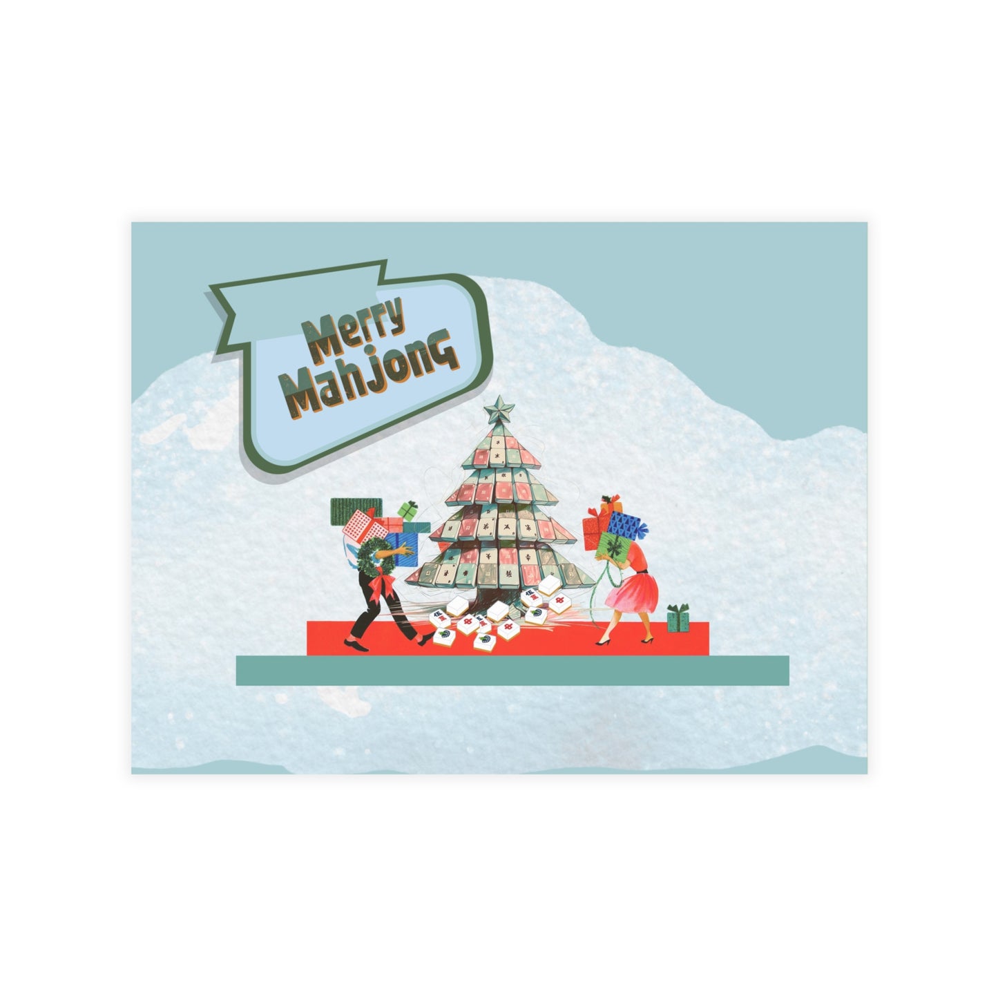 Festive Merry Mahjong Postcard Christmas Card Bundle | Holiday Greetings for Players | Fun Gift for Friends & Family, Mahjong Enthusiasts, Christmas