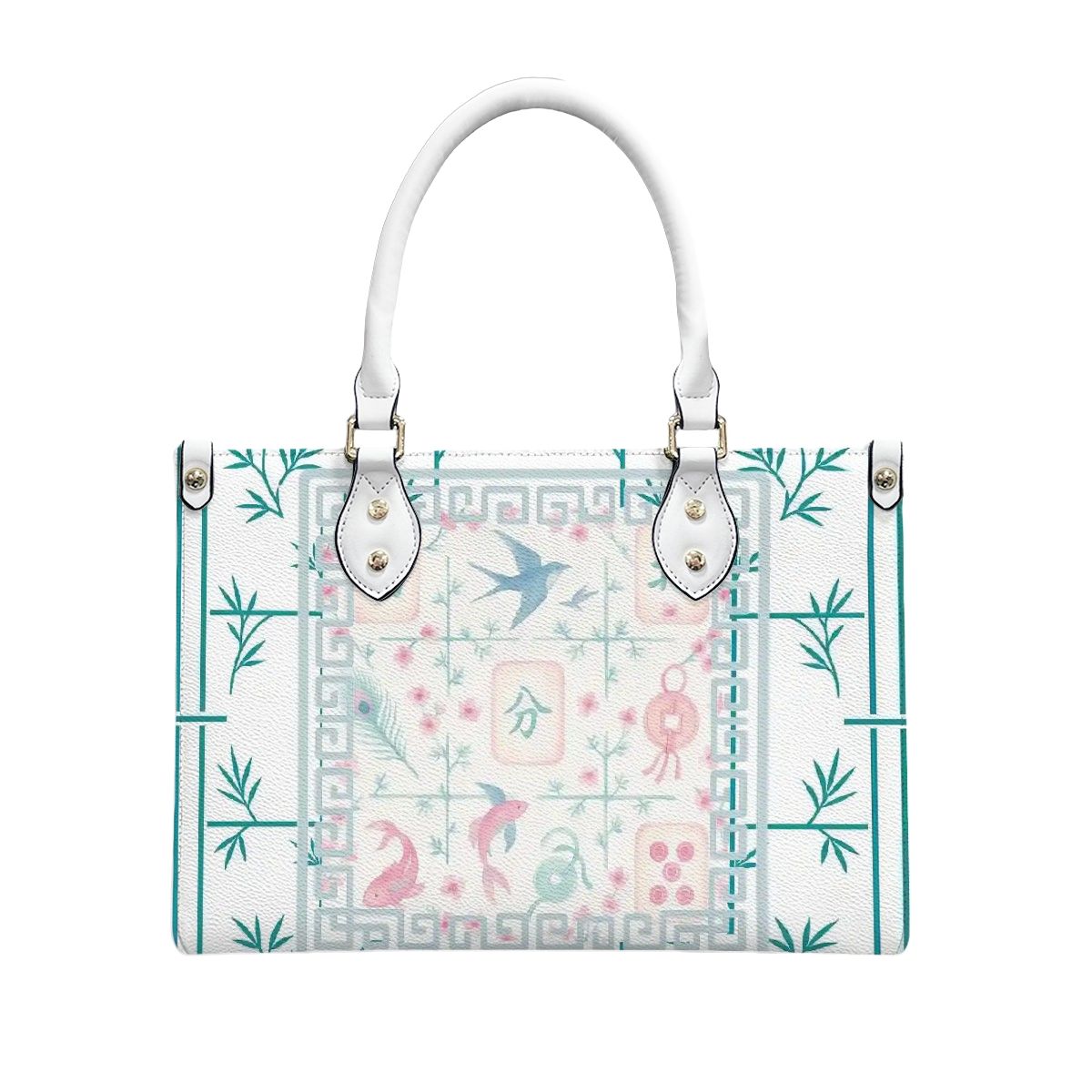 Preppy Mahjong Handbag, Shoulder Bag, Pastel Blue, Green Pink Yuppy Tote Bag for Women